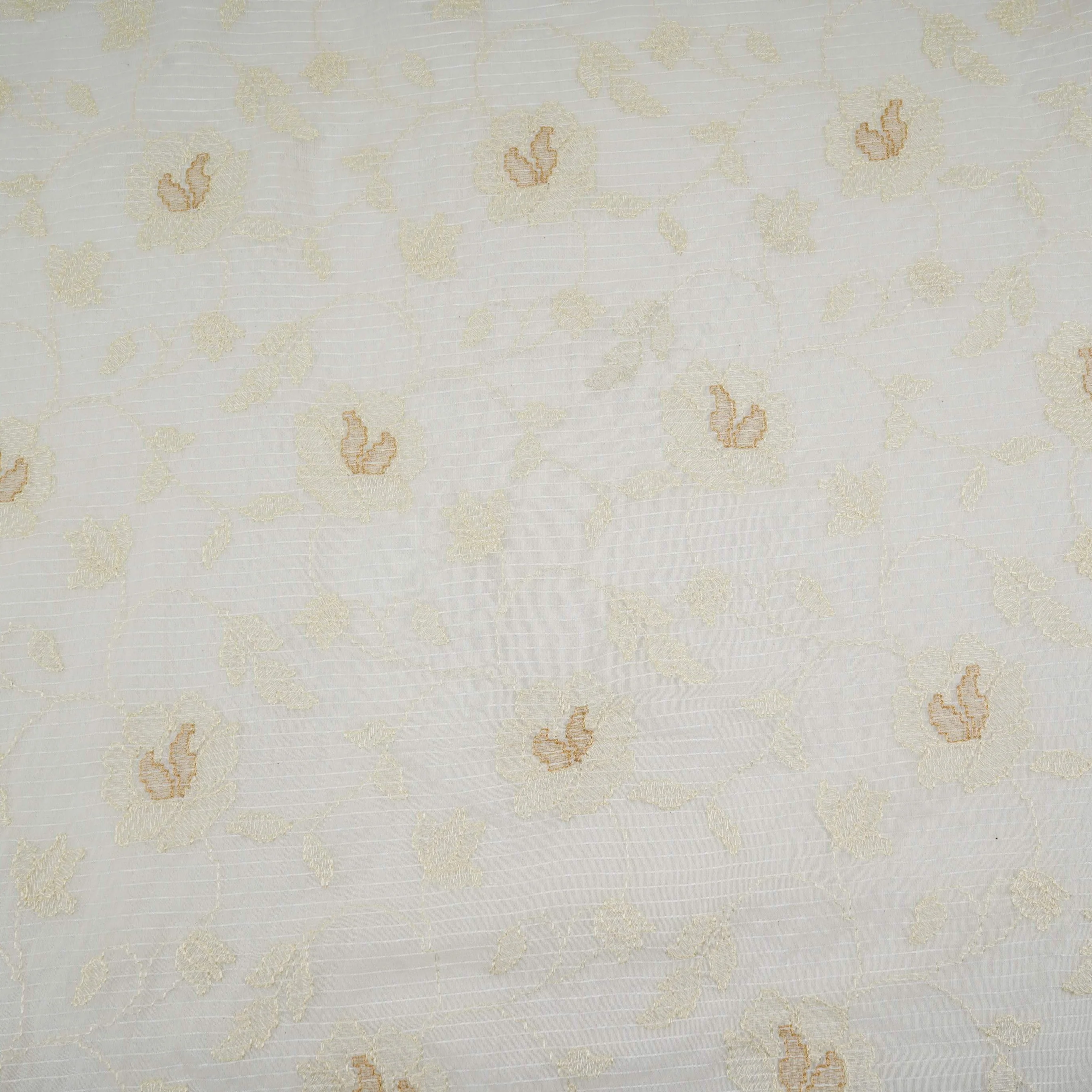 Off White Stripes with floral thread embroidery Mul Chanderi Fabric ACF-32084 - Image 2