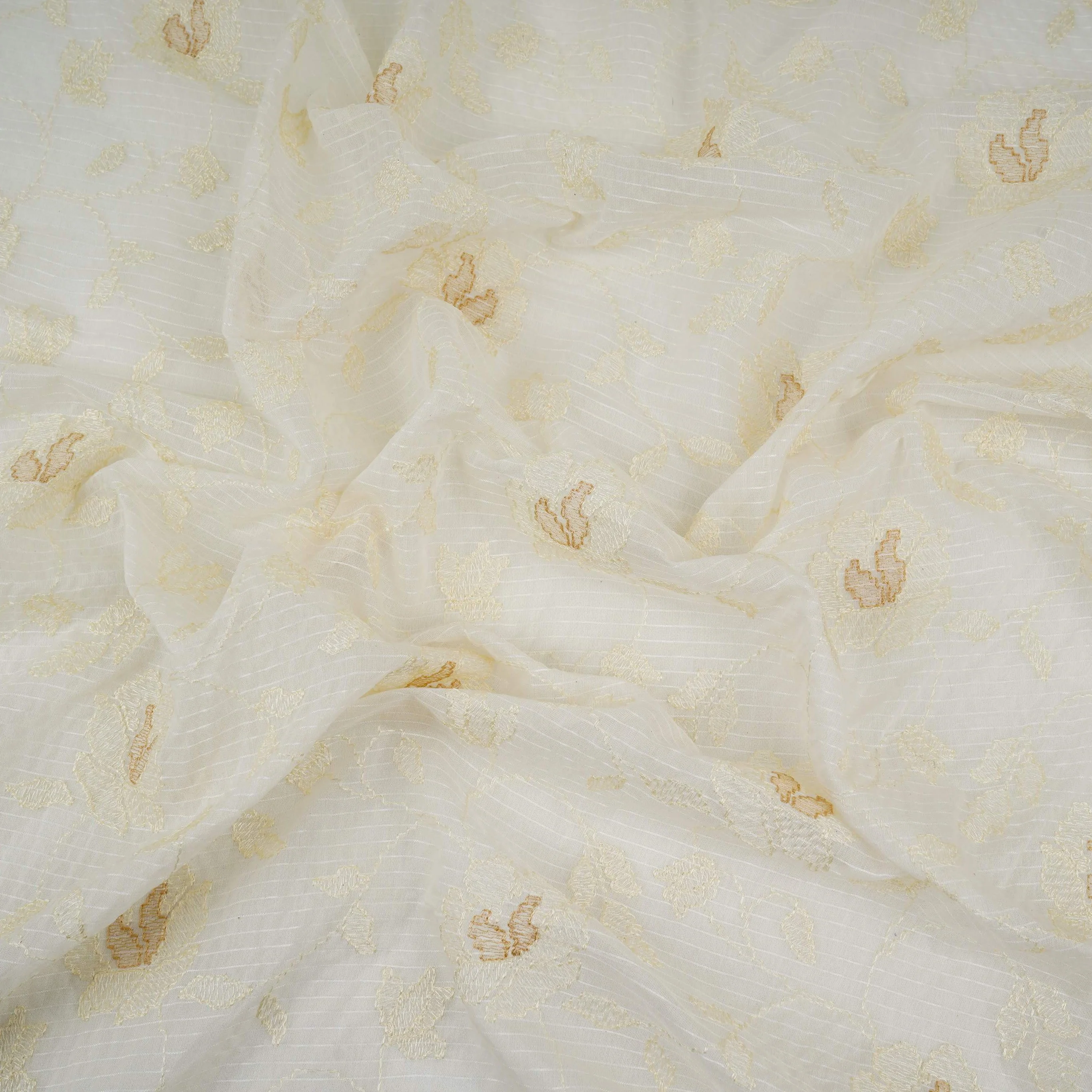 Off White Stripes with floral thread embroidery Mul Chanderi Fabric ACF-32084 - Image 3