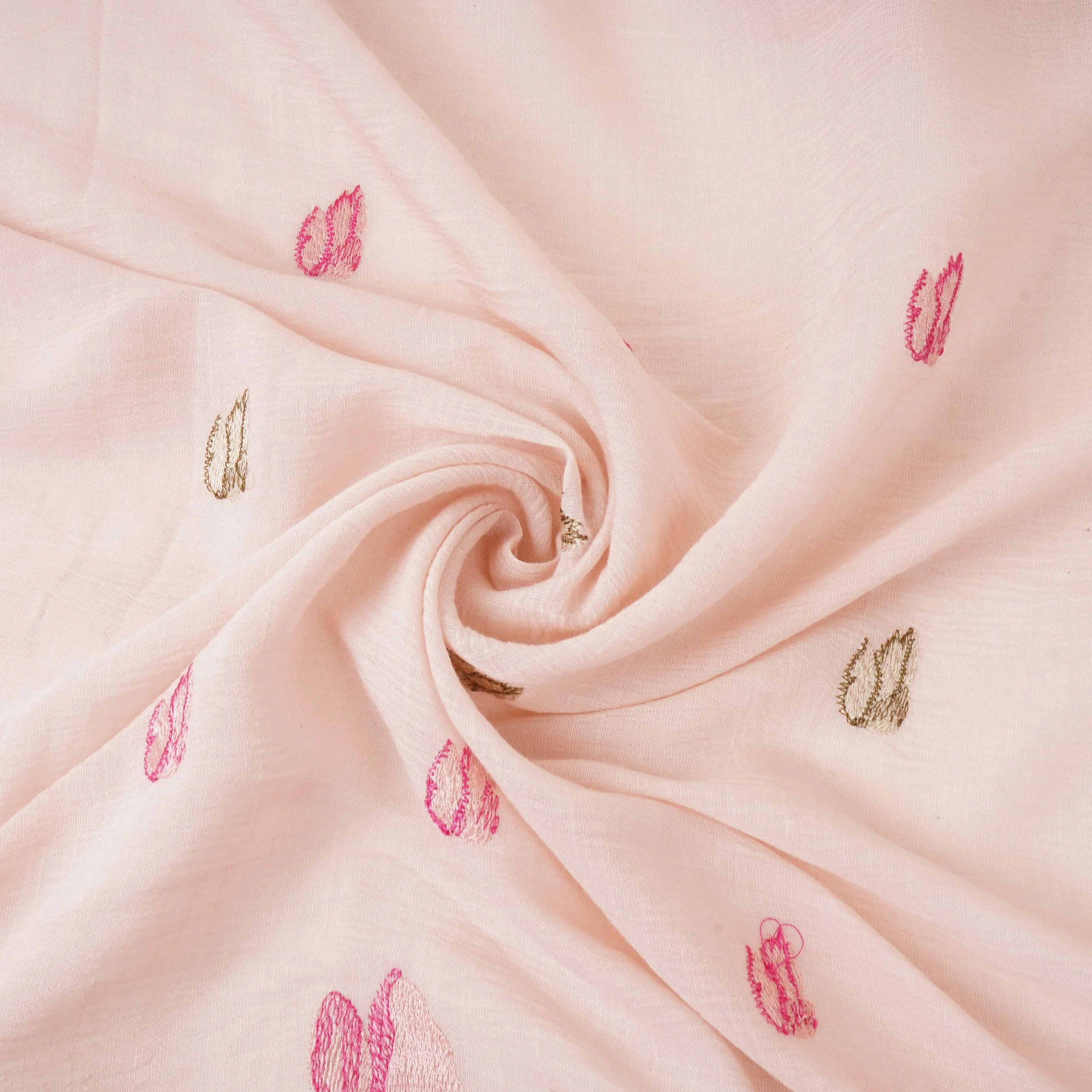 Off White thread Border embroidery Chinon Cotton Slub Fabric VFS-31527 - Image 3