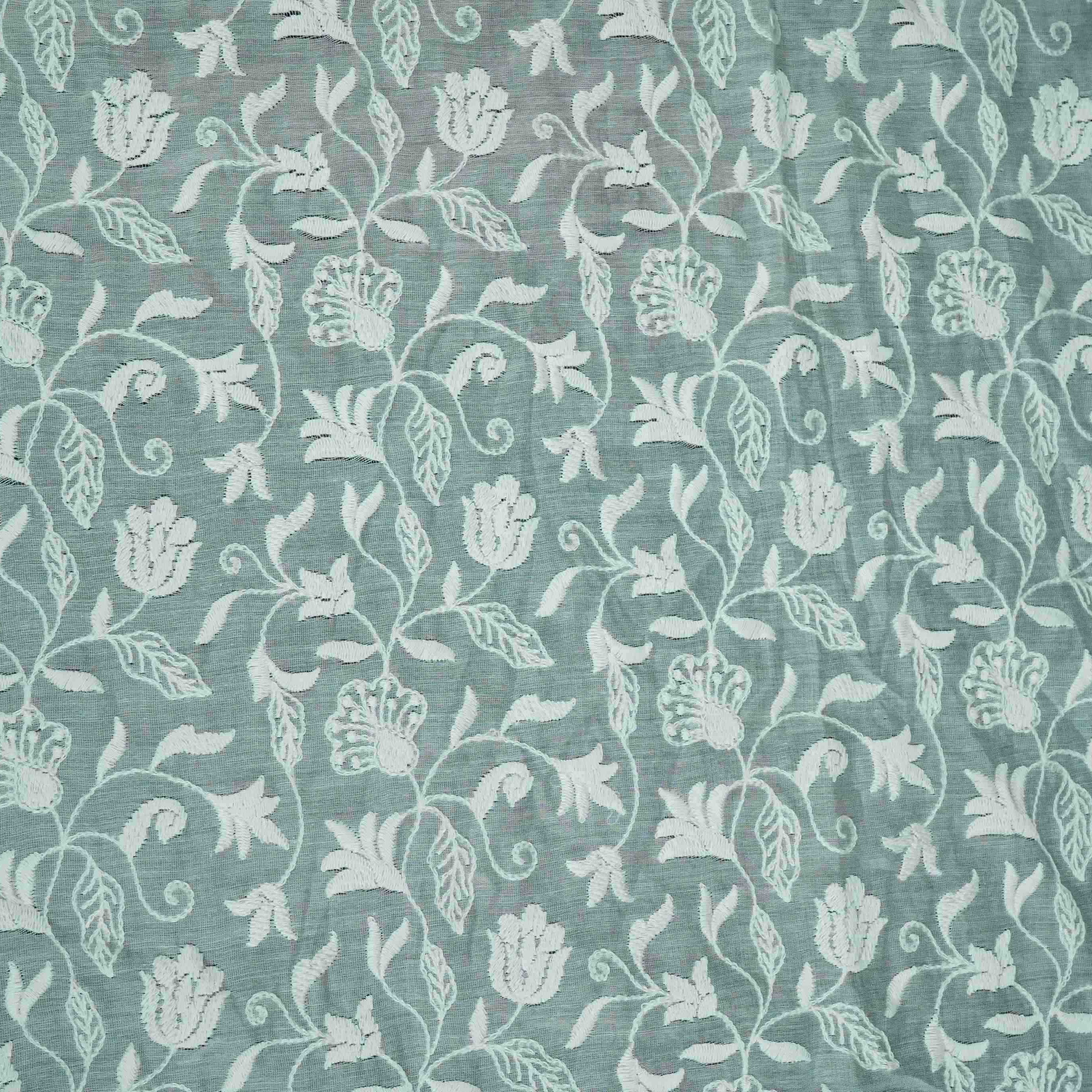 Off White thread embroidery Pure Cotton Chanderi Fabric VI-30999 - Image 2