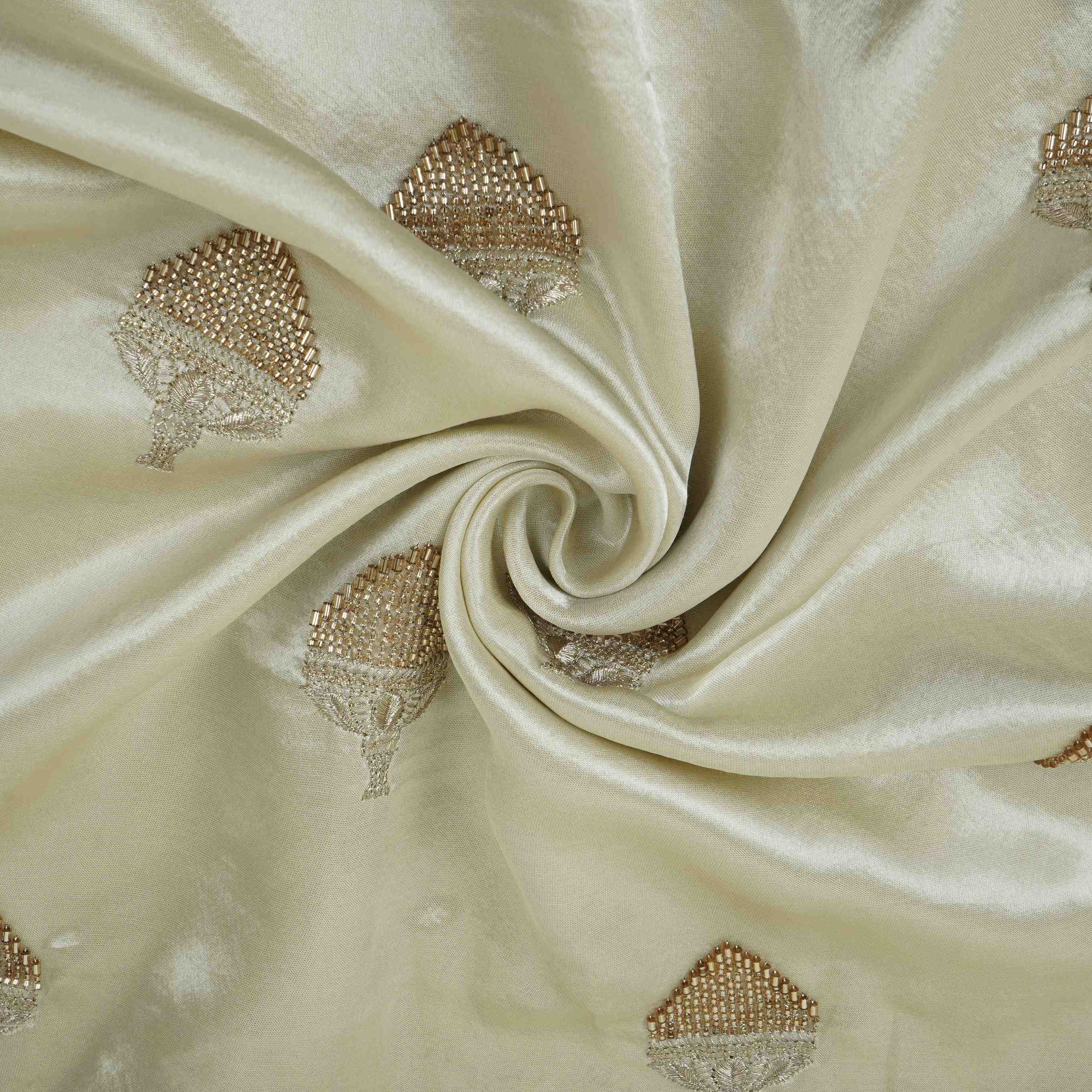 Off White thread floral cutdana embroidery Mashru Silk Fabric VFS-31522 - Image 3