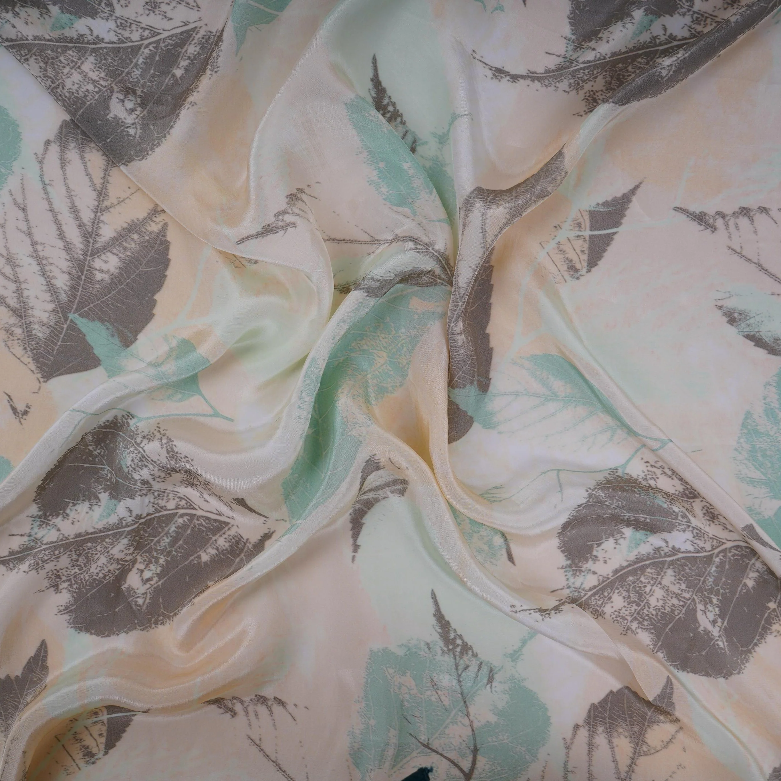 Off White with Cream floral print Crepe Fabric NVC-31821 - Image 5