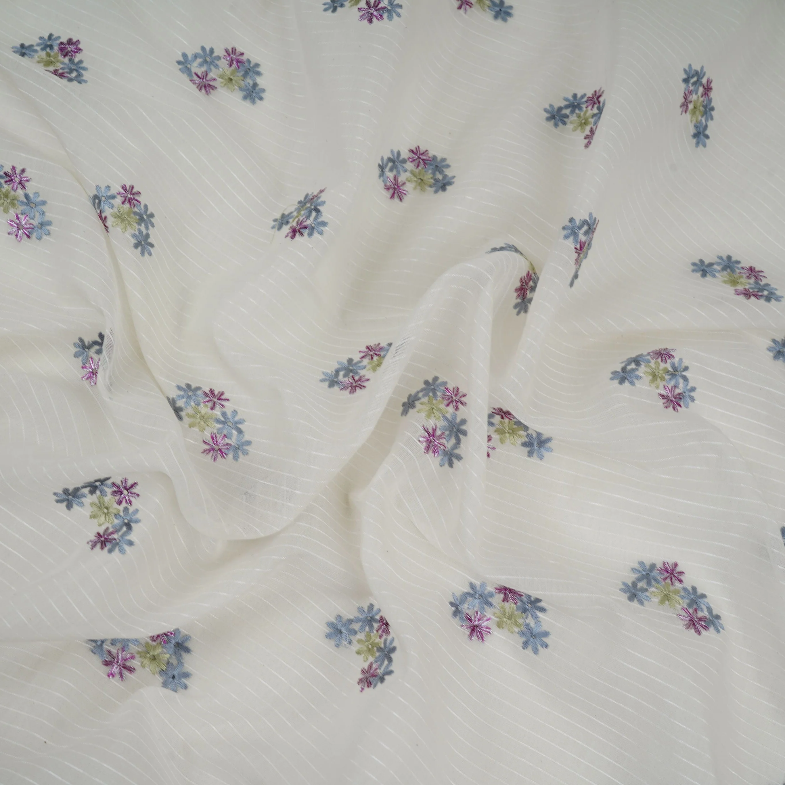 Off White with Multicolor thread embroidery Mul Chanderi Fabric ACF-32085 - Image 3