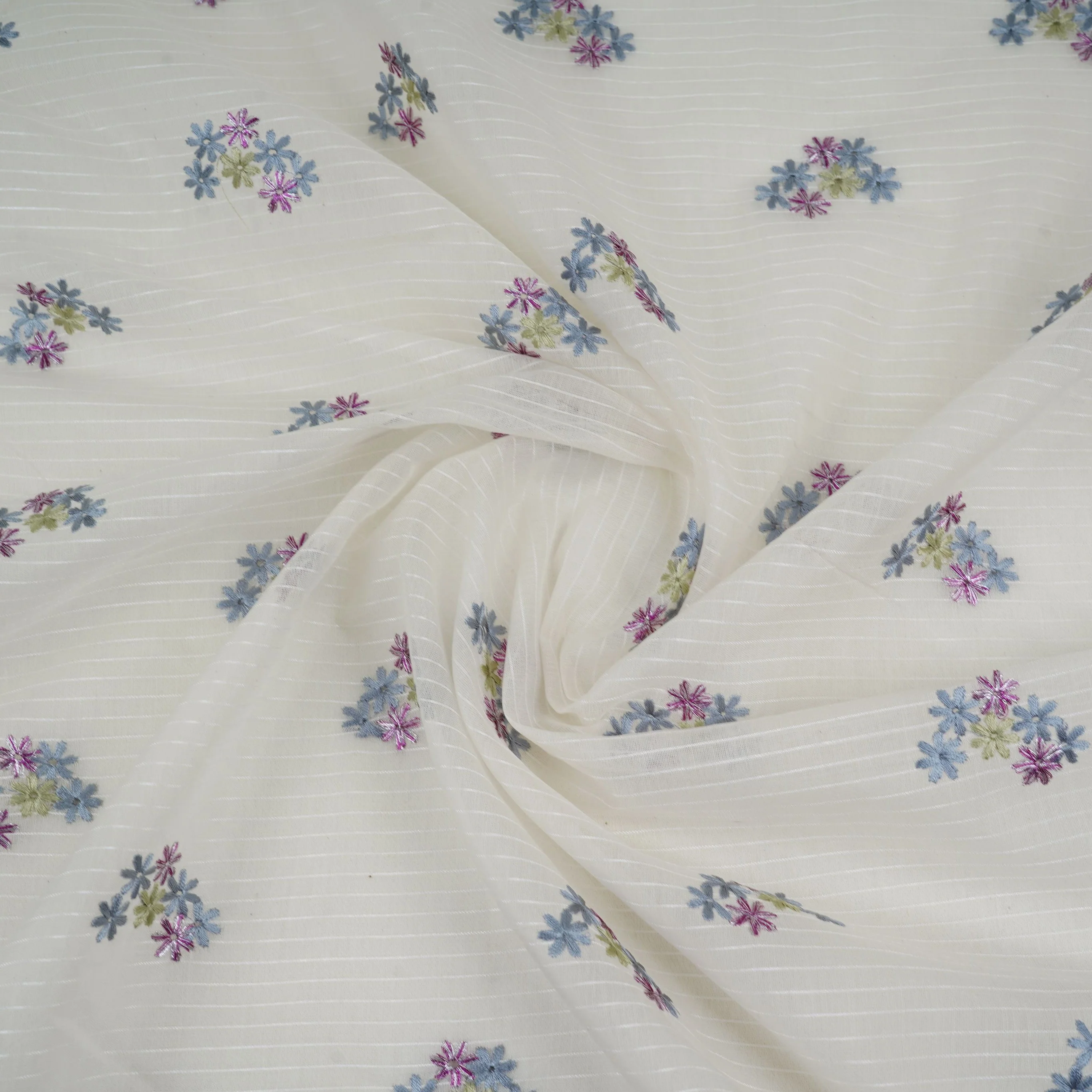 Off White with Multicolor thread embroidery Mul Chanderi Fabric ACF-32085 - Image 4