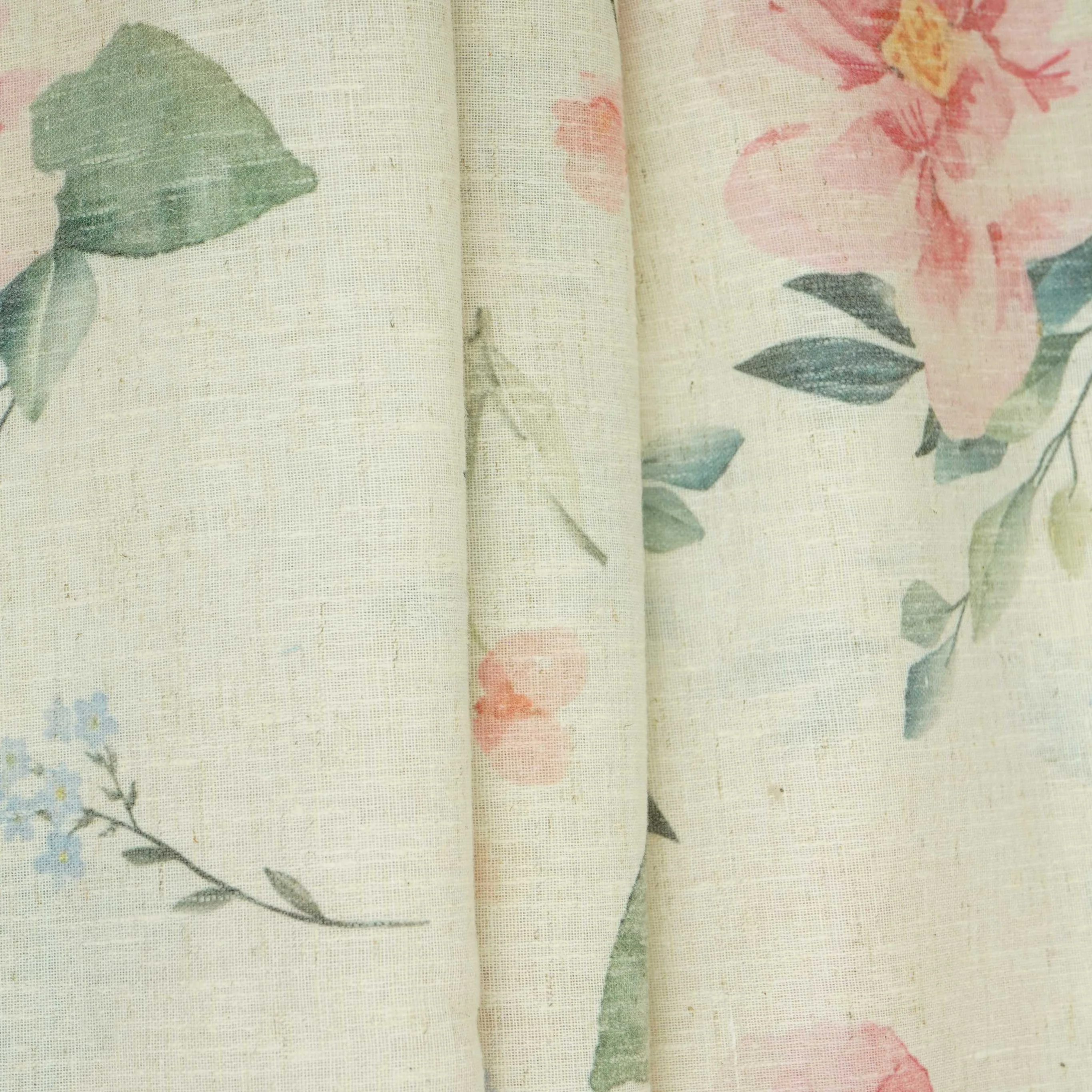 Off White with Red floral print Linen Fabric DE-32124 - Image 5