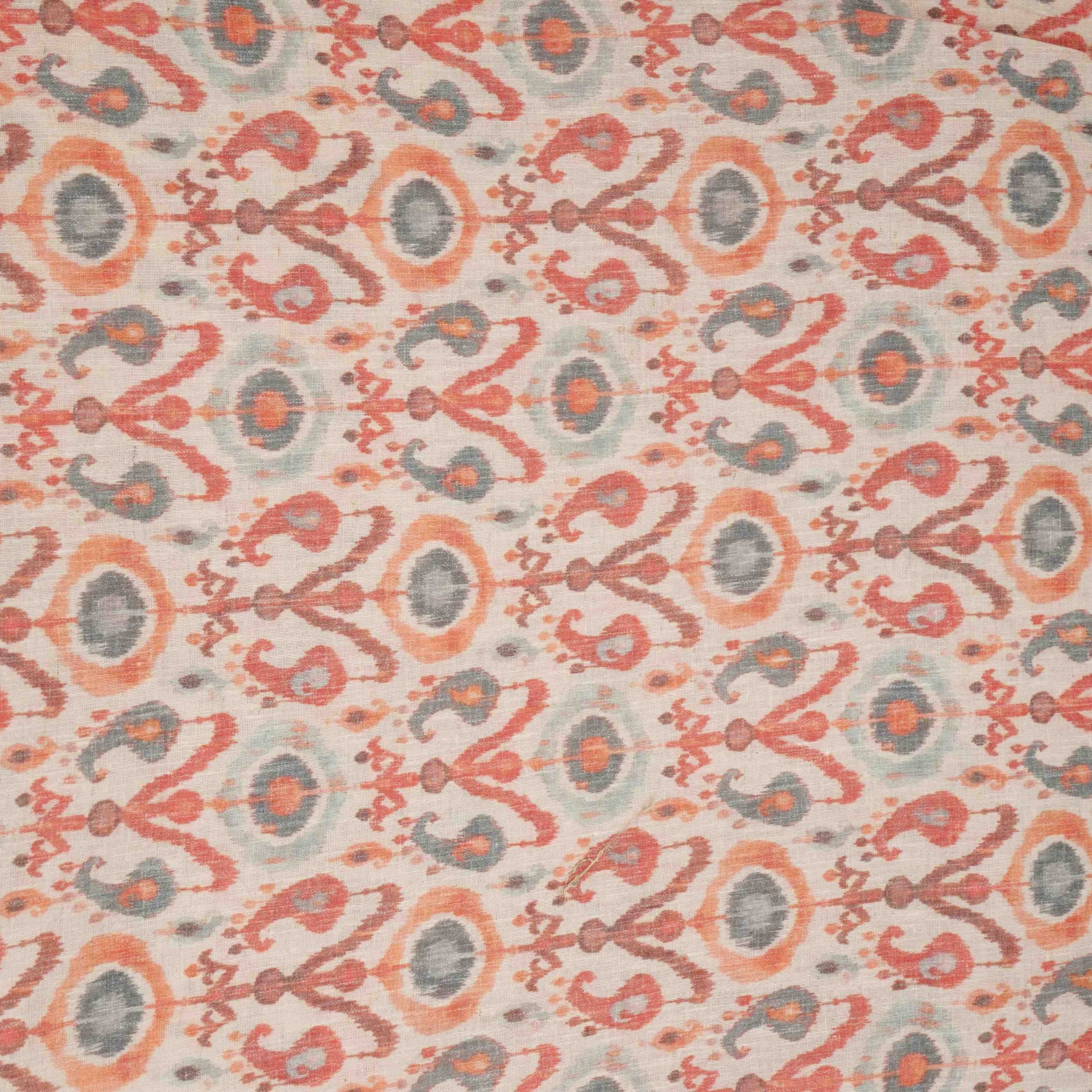 Off White with Red ikat print Linen Fabric DE-32128 - Image 2
