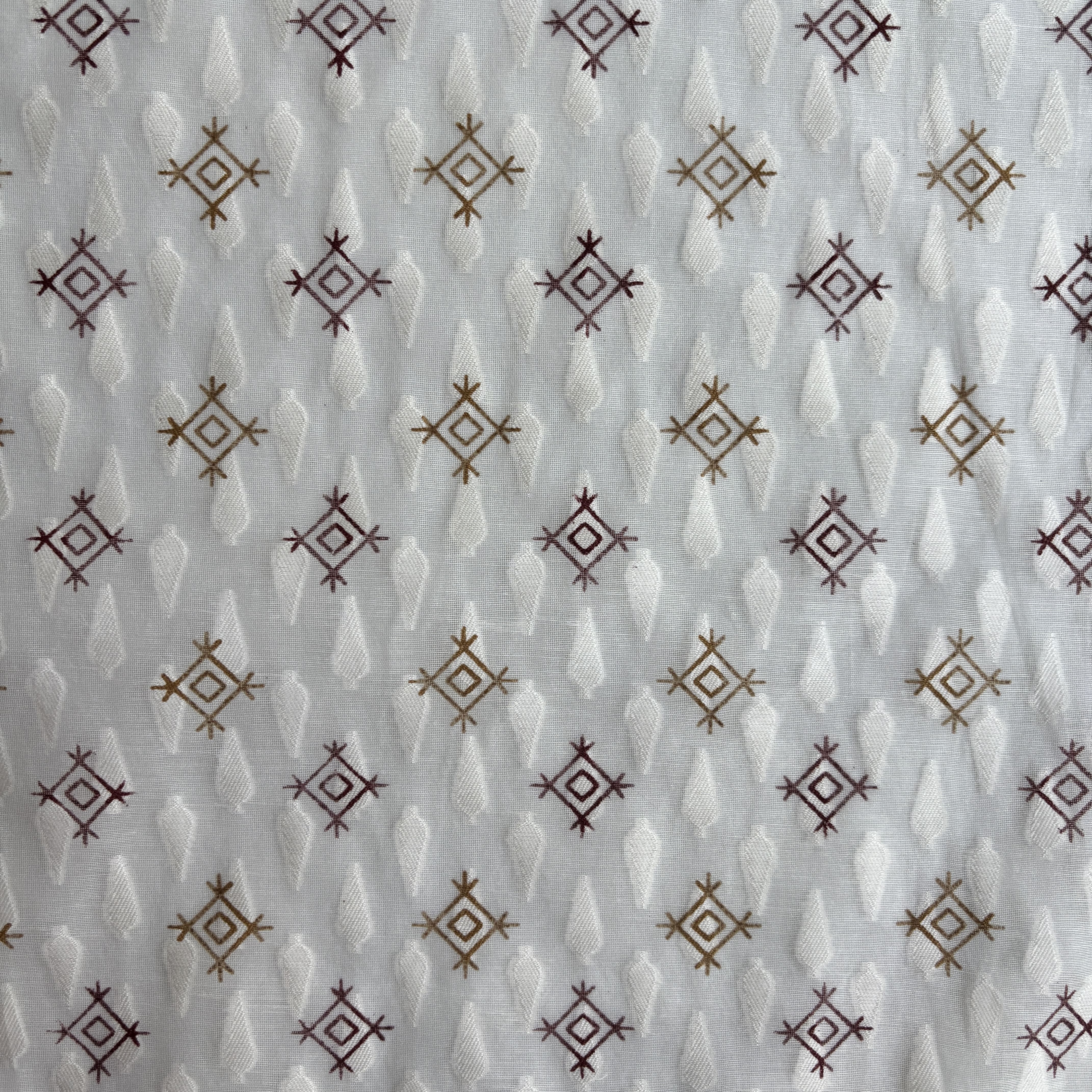 Off White Yellow Geometrical Cotton Chanderi Fabric 15615 - Image 2