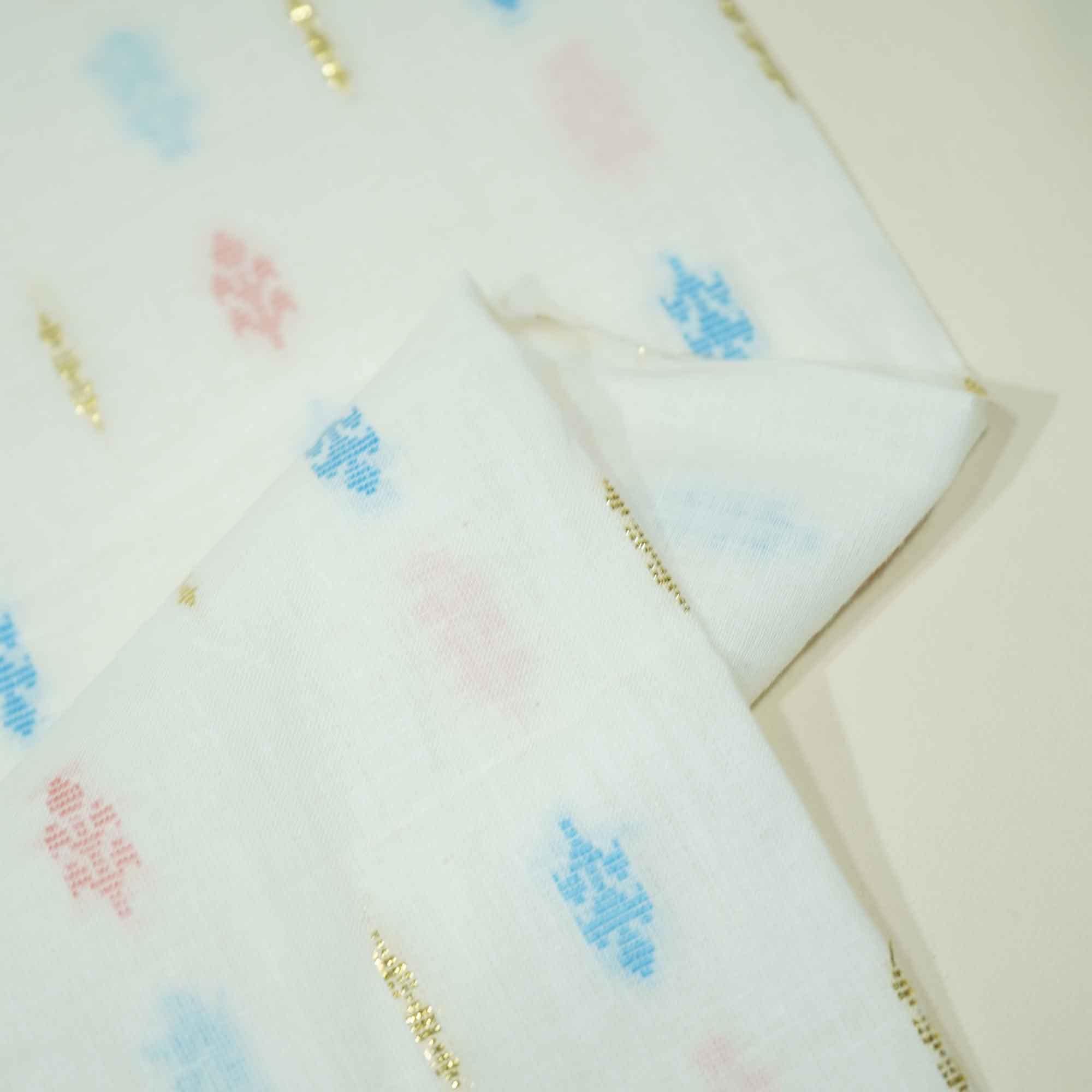 OffWhite Multicolor Gold Lurex Dobby Embroidery Dyeable Cotton DE-16397 - Image 2