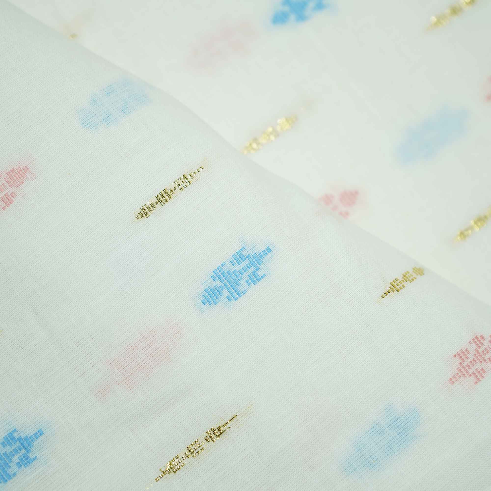 OffWhite Multicolor Gold Lurex Dobby Embroidery Dyeable Cotton DE-16397 - Image 3