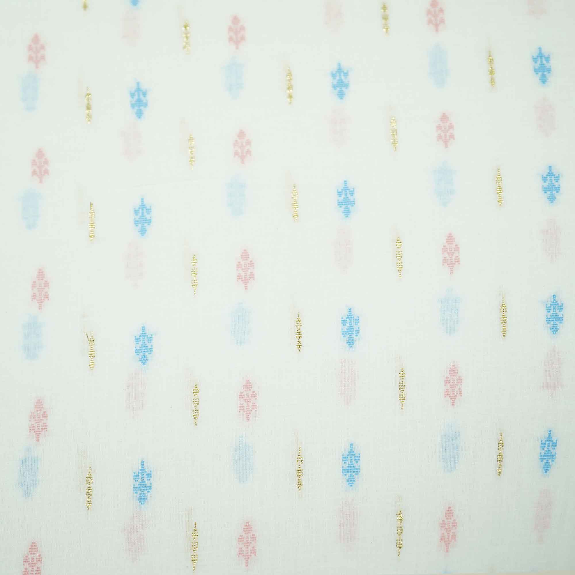 OffWhite Multicolor Gold Lurex Dobby Embroidery Dyeable Cotton DE-16397 - Image 4