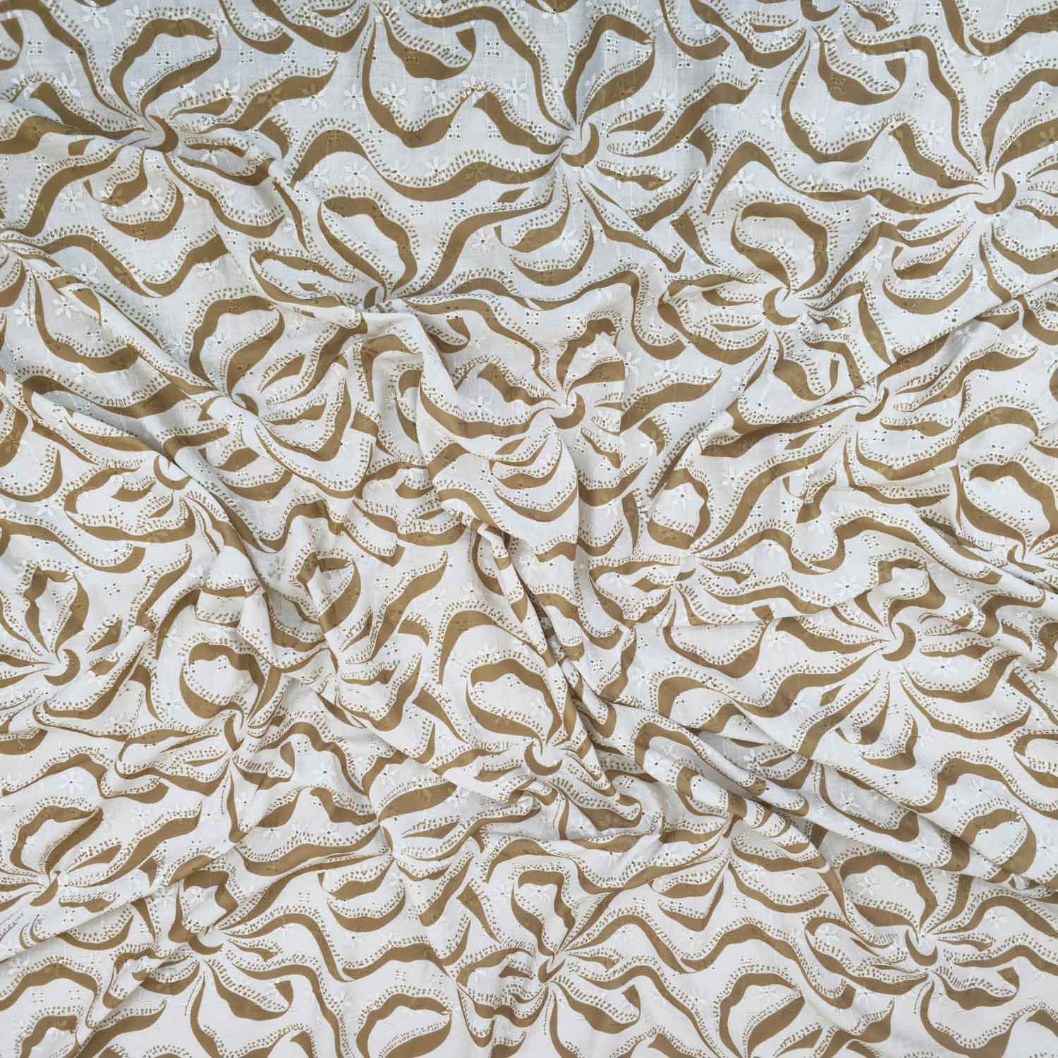 Olive Green Abstract Print Cotton Schiffli Fabric MT-29226 - Image 5