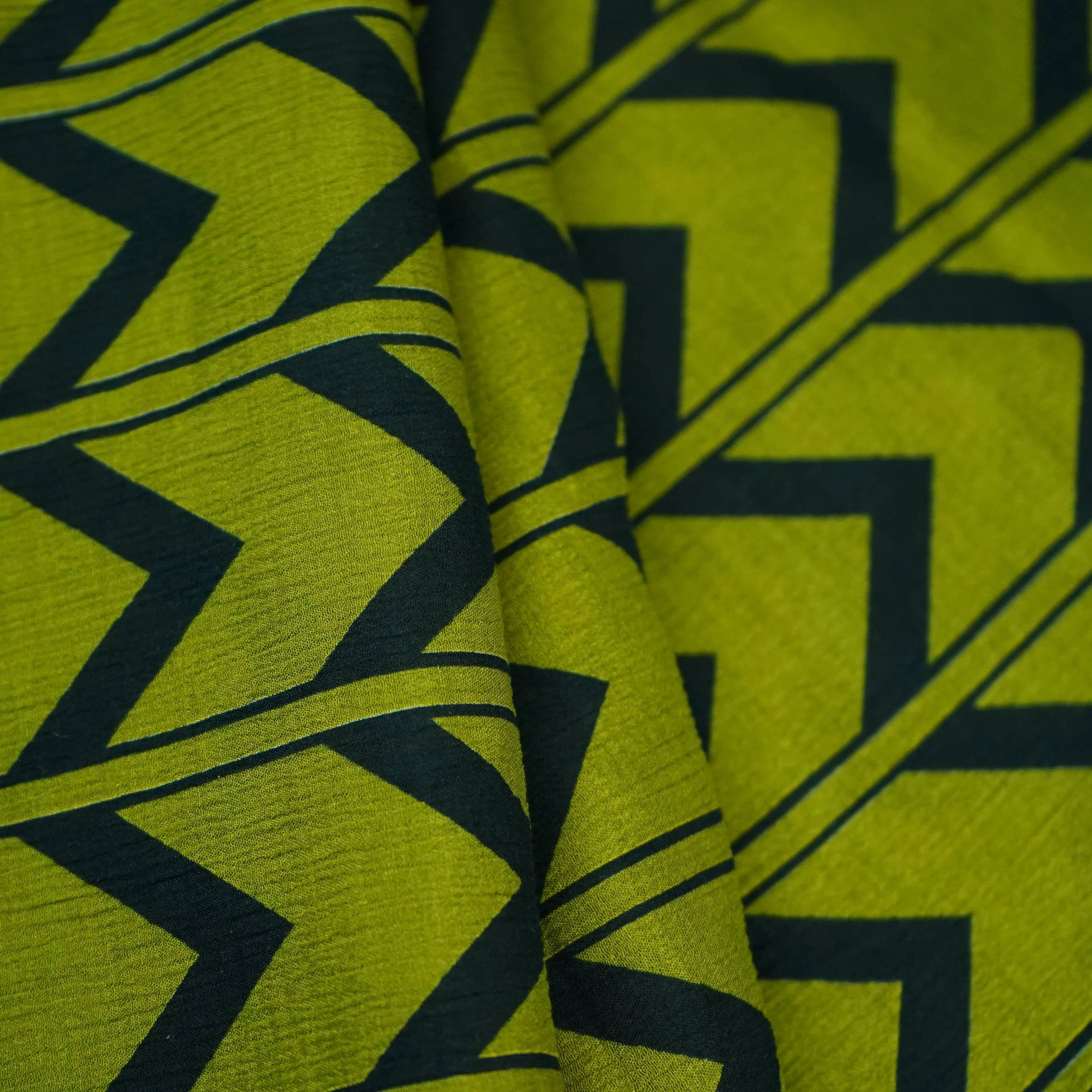 Olive Green & Black Chevron print Chinnon Fabric MT-31180 - Image 3