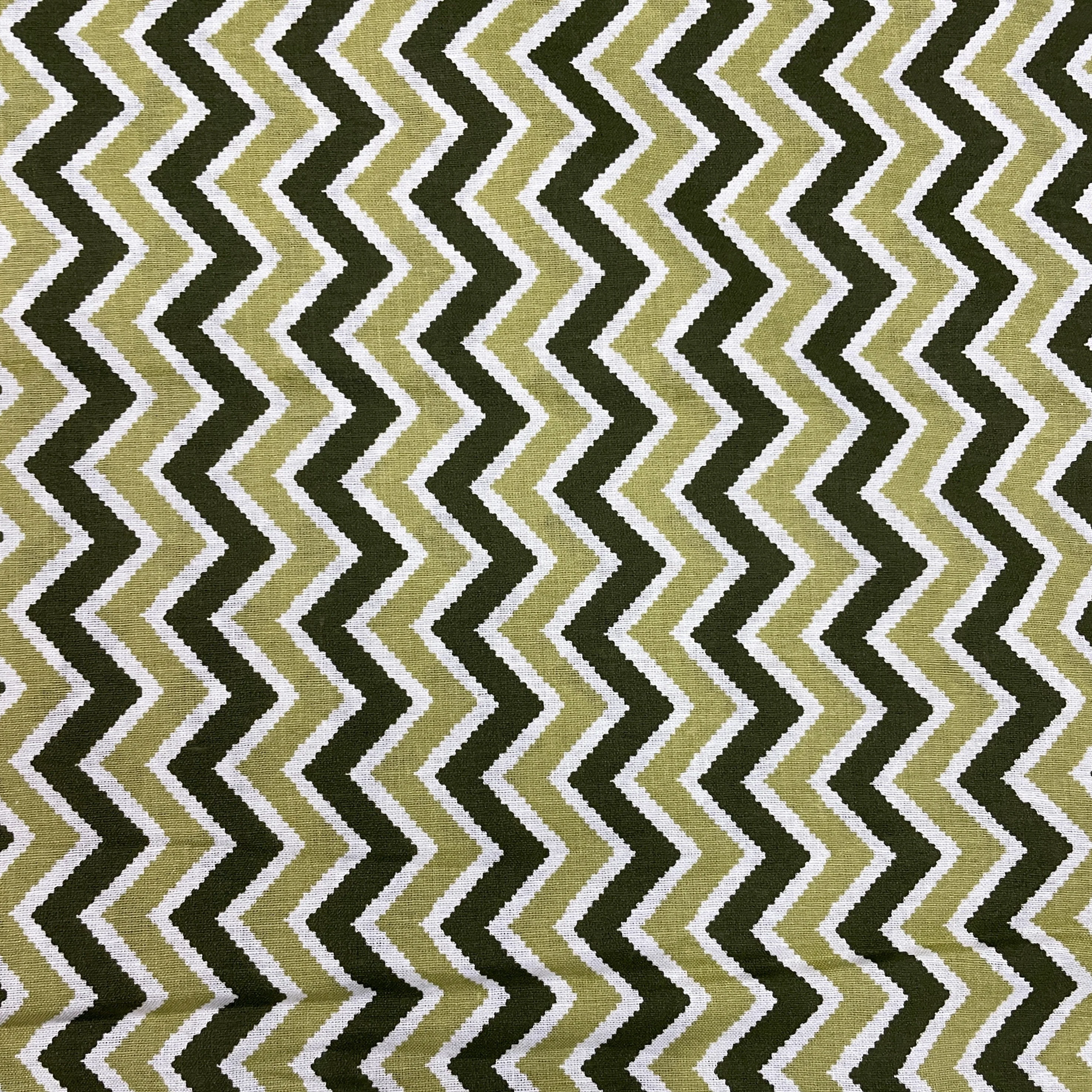 Olive Green Chevron Print Poplin Cotton Fabric - Image 2