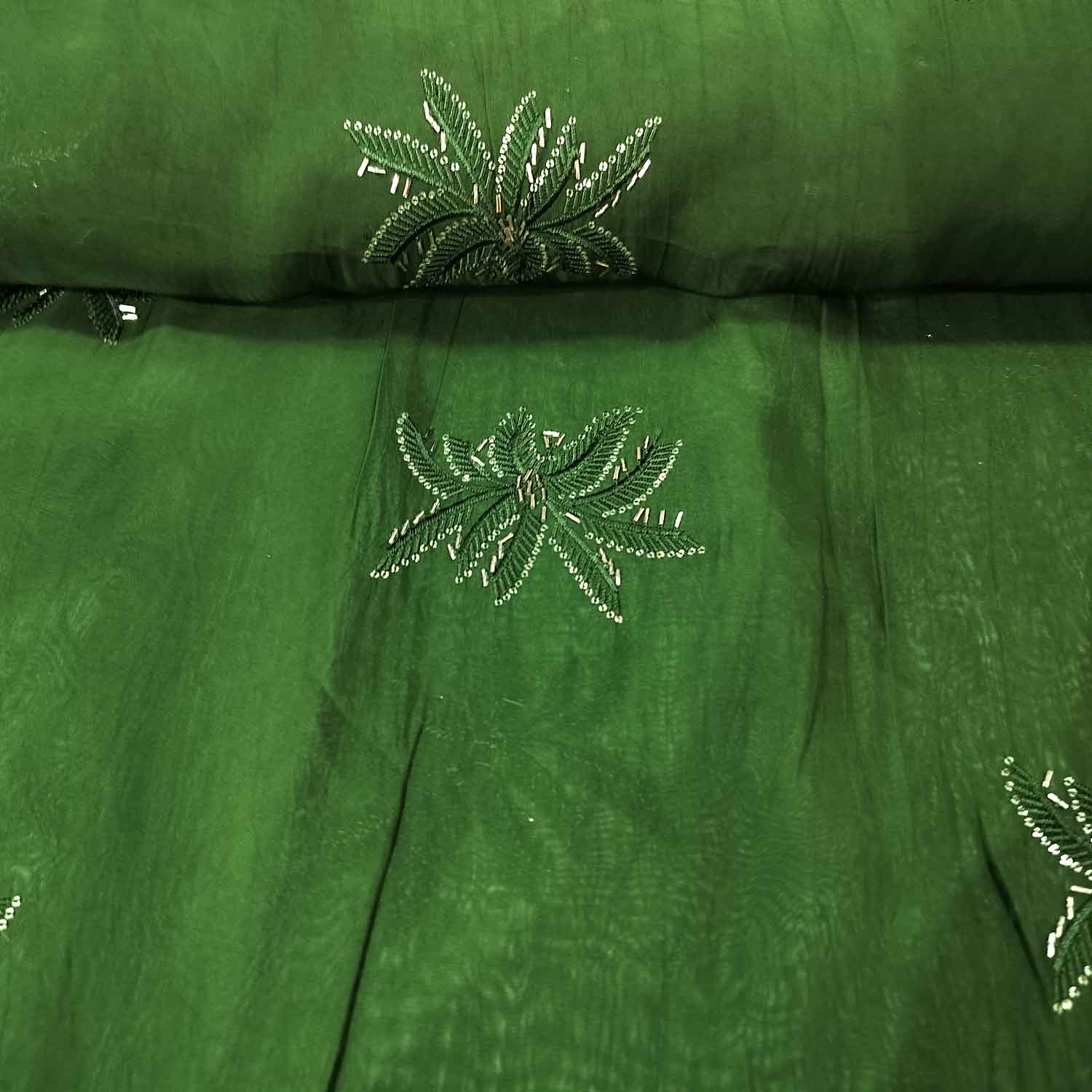 Olive Green Cutdana Embroidery Organza Fabric SD-20834 - Image 2