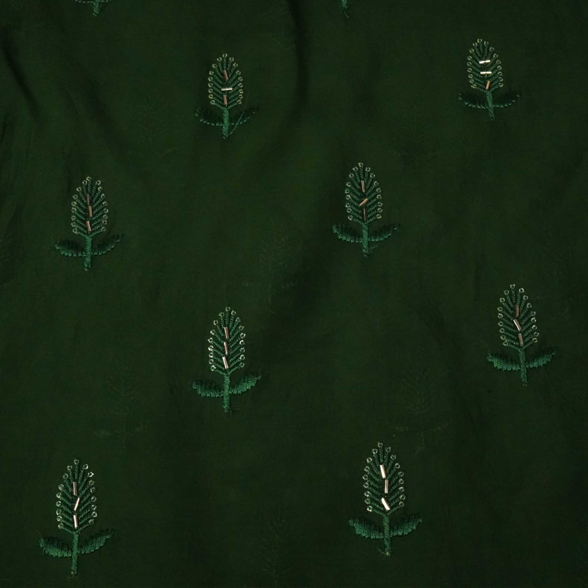 Olive Green Cutdana Thread Embroidery Organza Fabric 404 SD-20787 - Image 4