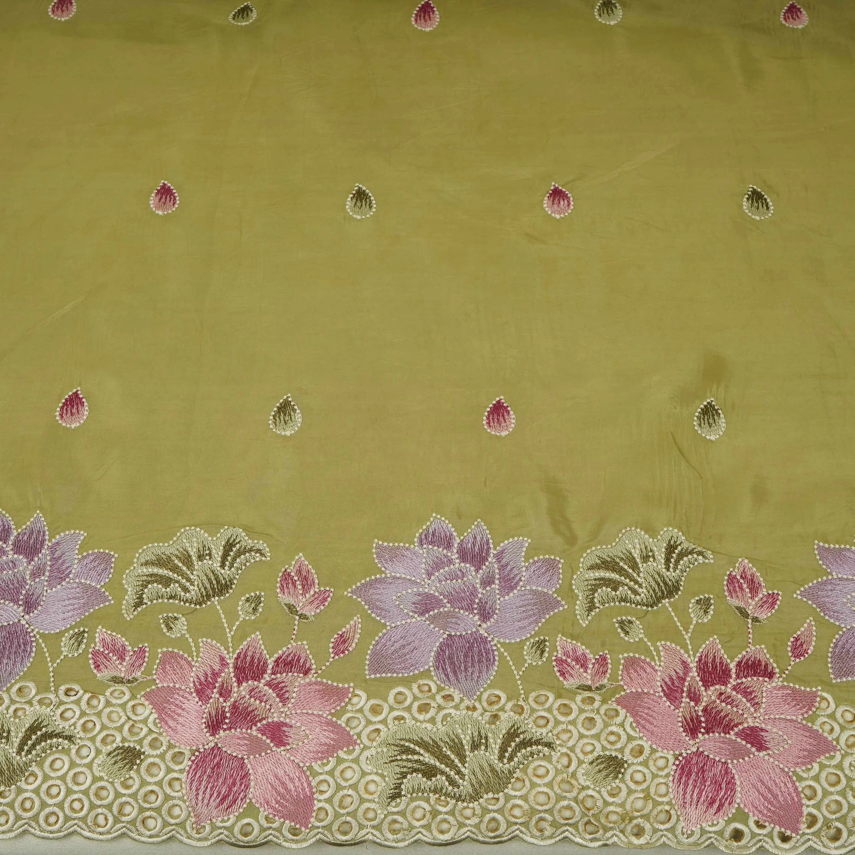Olive Green Cutwork embroidery Crepe Fabric VFS-31650 - Image 2