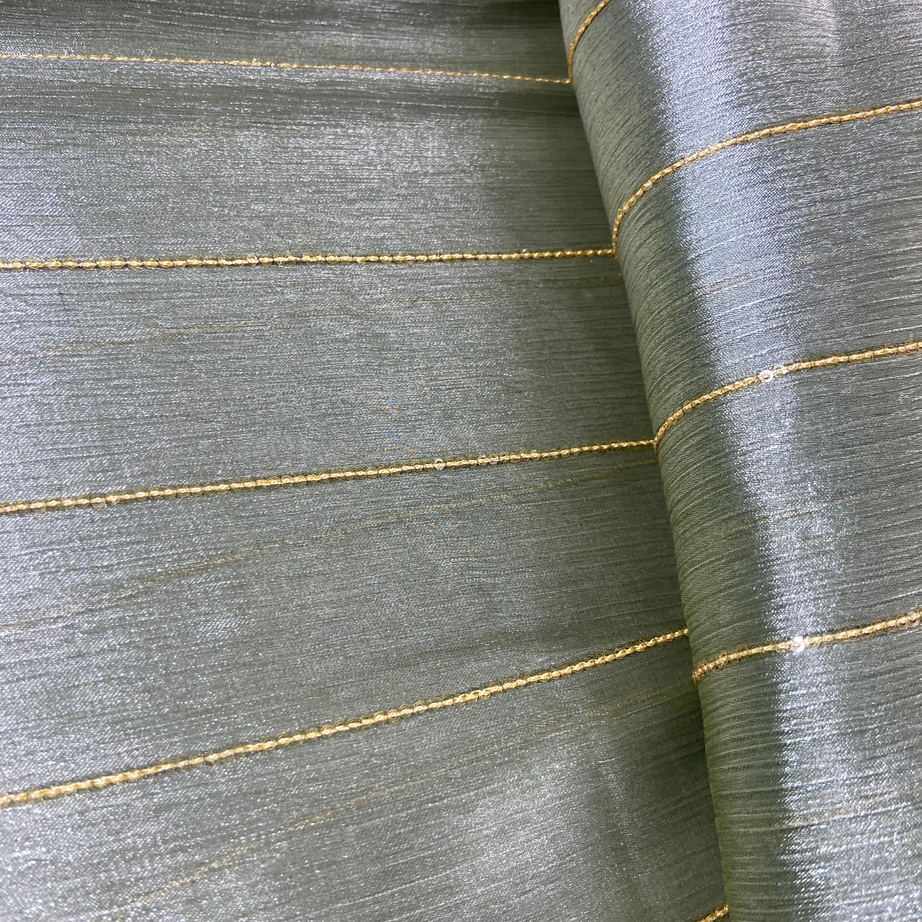 Olive Green Embroidery Chiffon Organza Fabric - Image 2