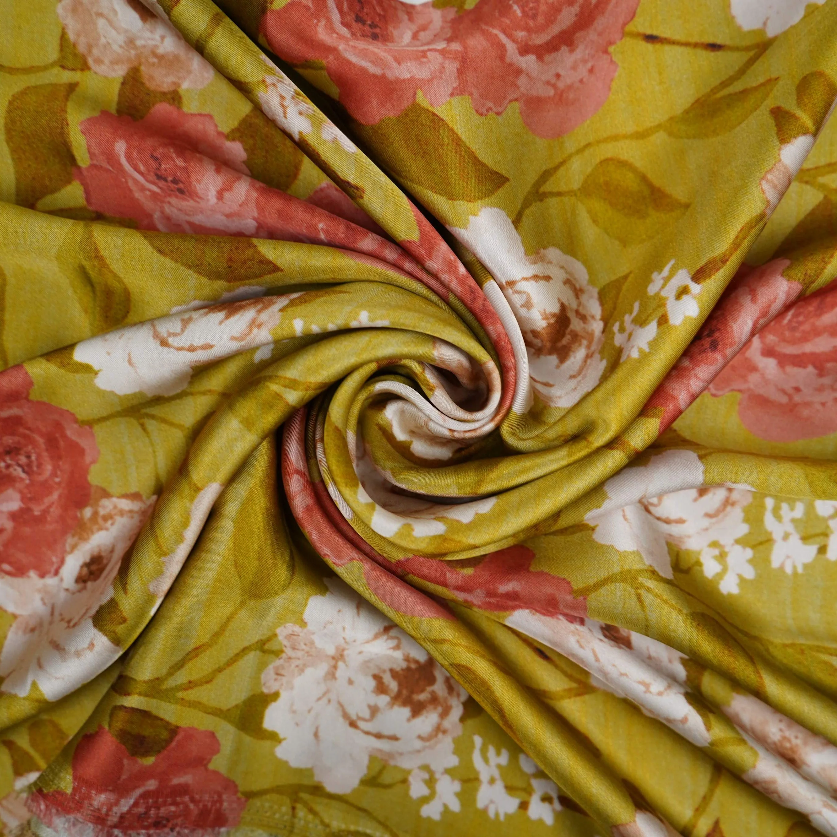 Olive Green floral print Bemberg Modal Silk Fabric KTP-31409 - Image 4