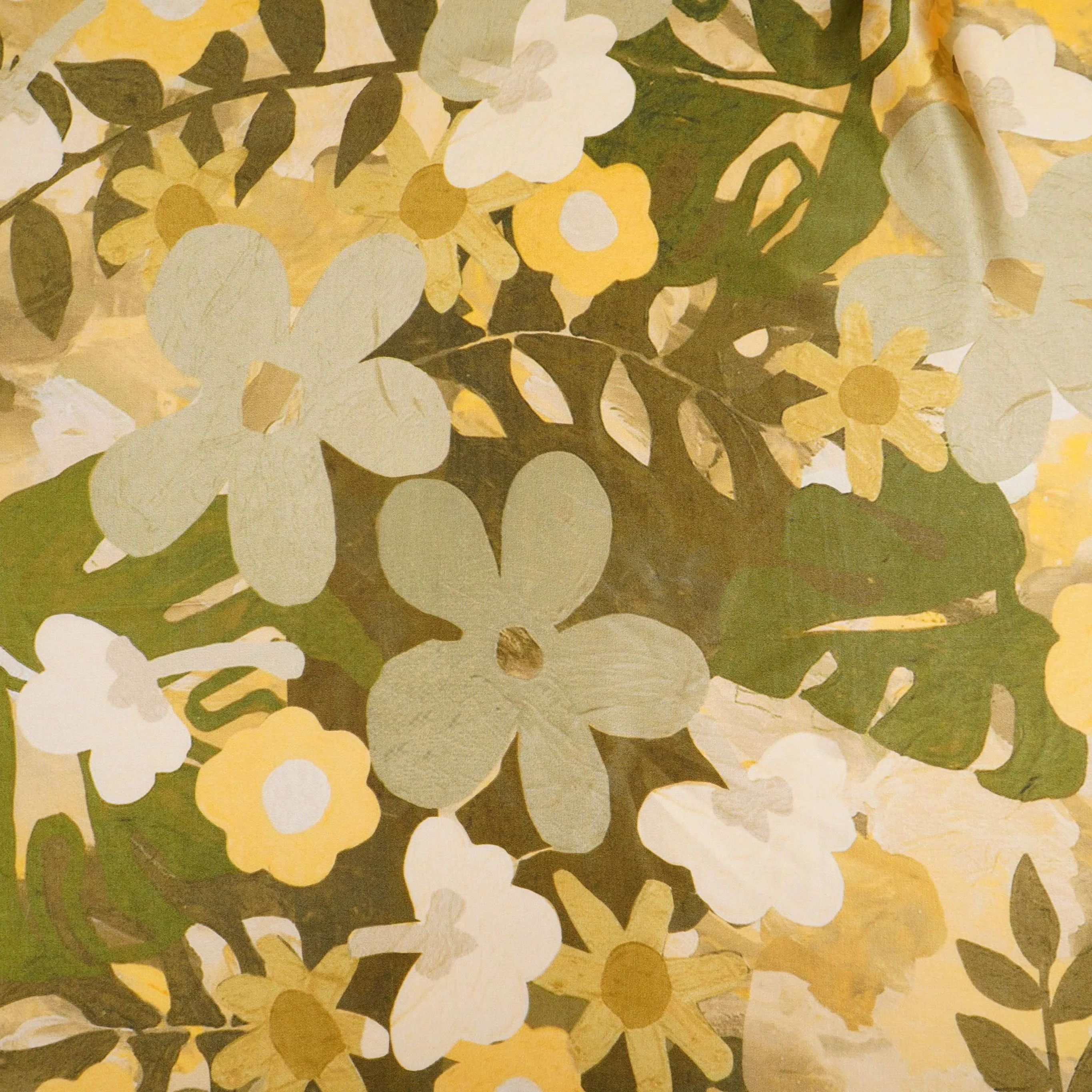 Olive Green floral print Bemberg Modal Silk Fabric KTP-31415 - Image 2