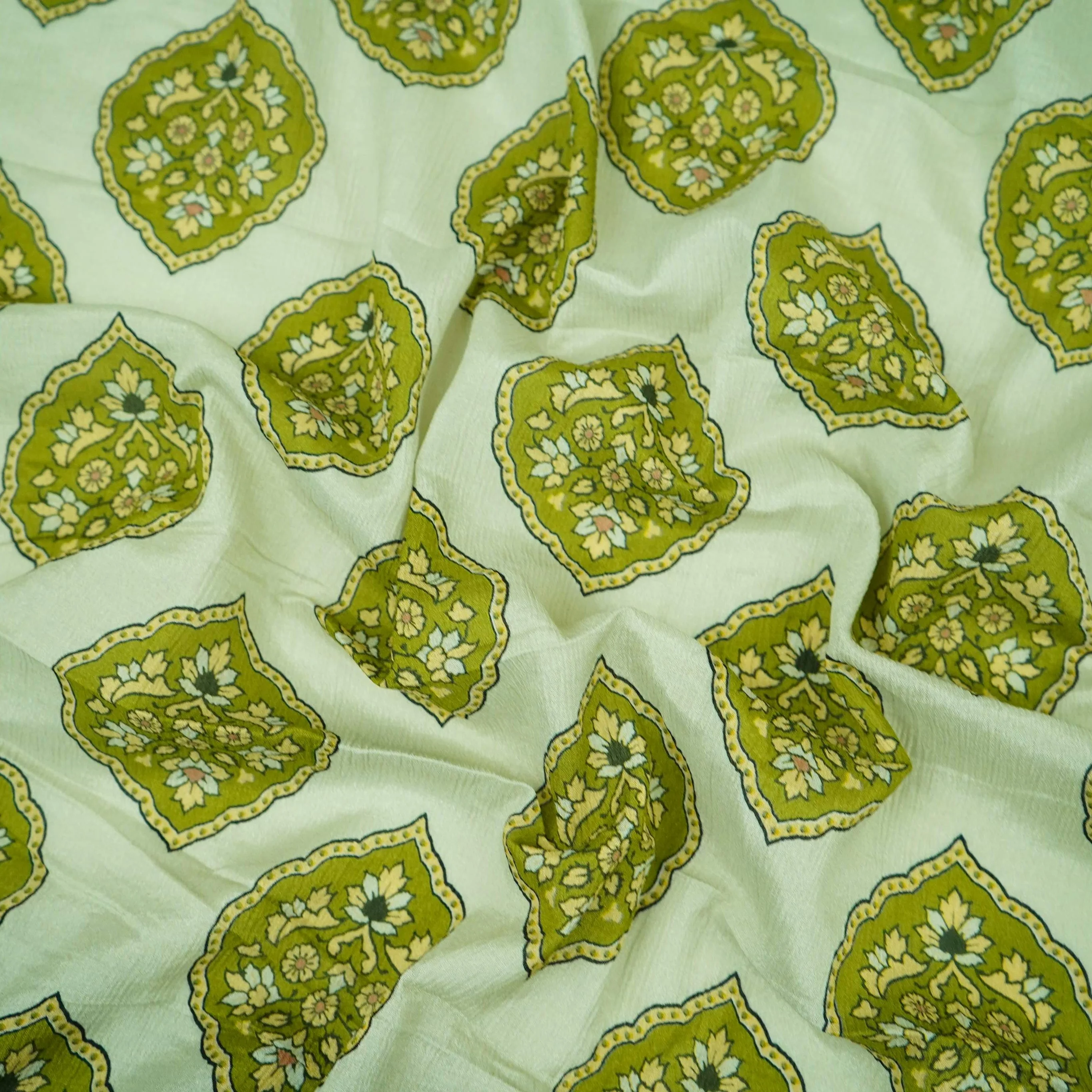 Olive Green Mughal Buta floral print Chinnon Fabric MT-31179 - Image 3