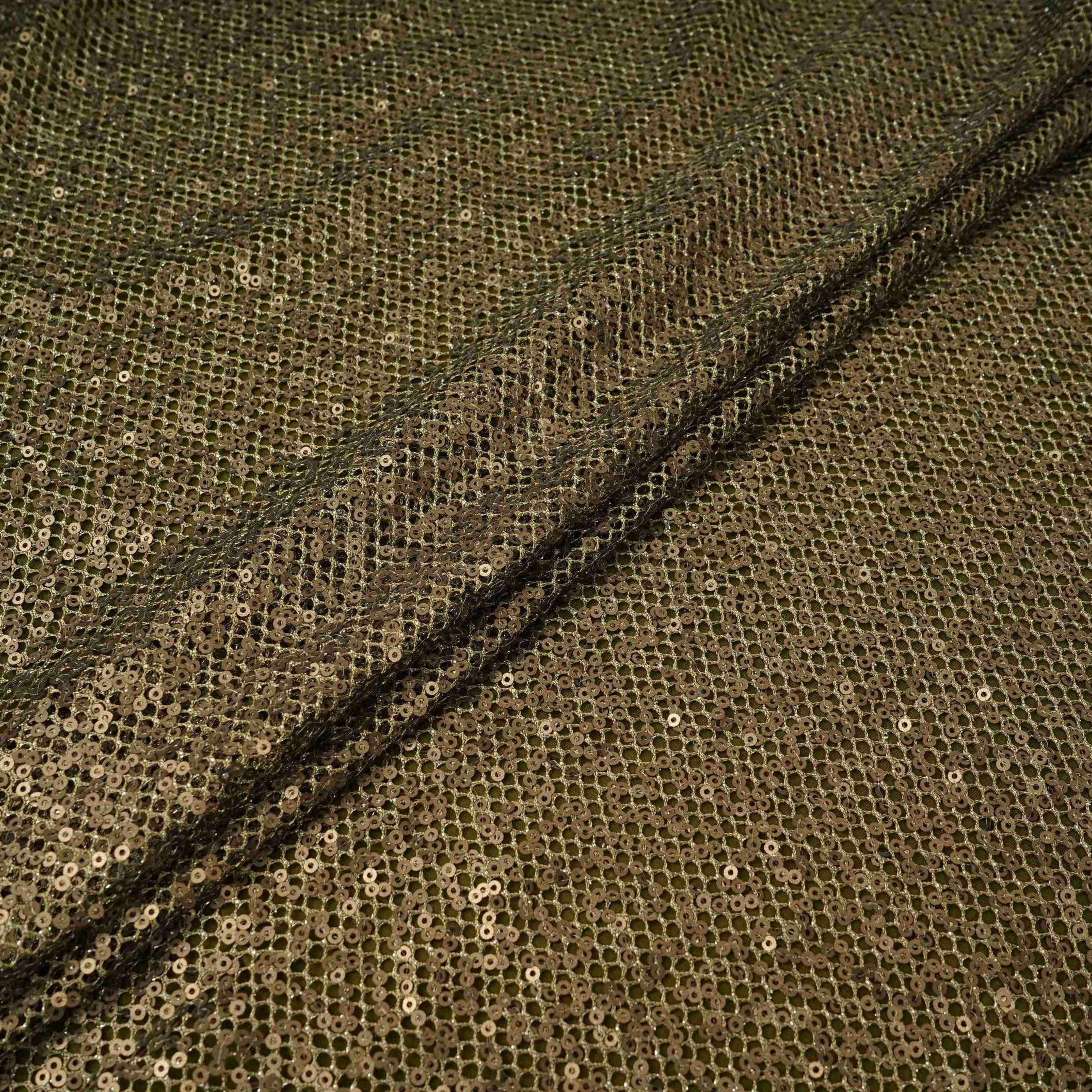 Olive Green Sequins Embroidery Net Fabric LI-32178 - Image 2