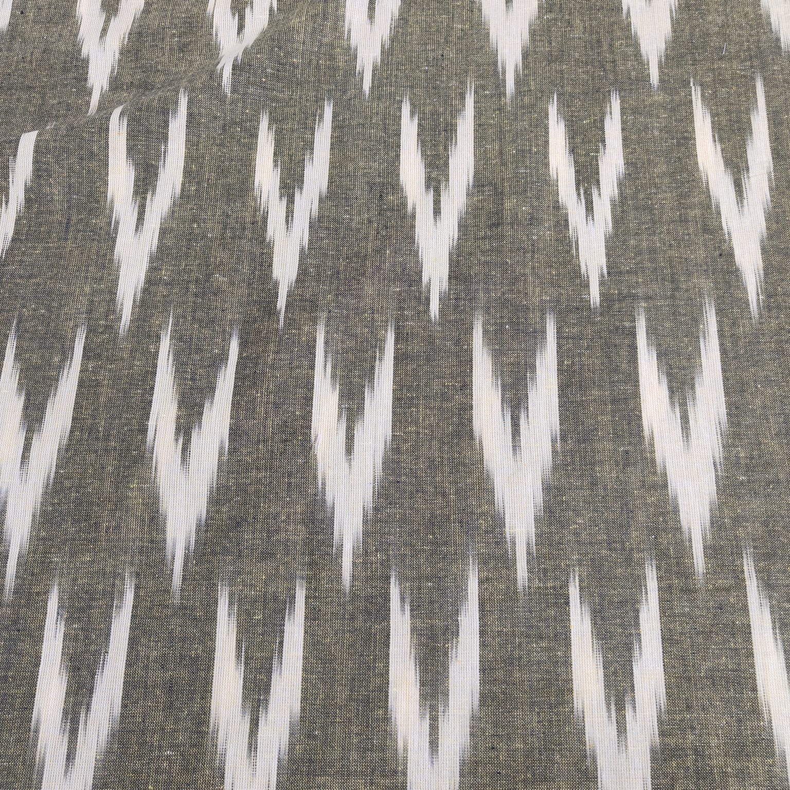 Olive Green With Cream Ikkat Print Cotton Fabric - Image 3
