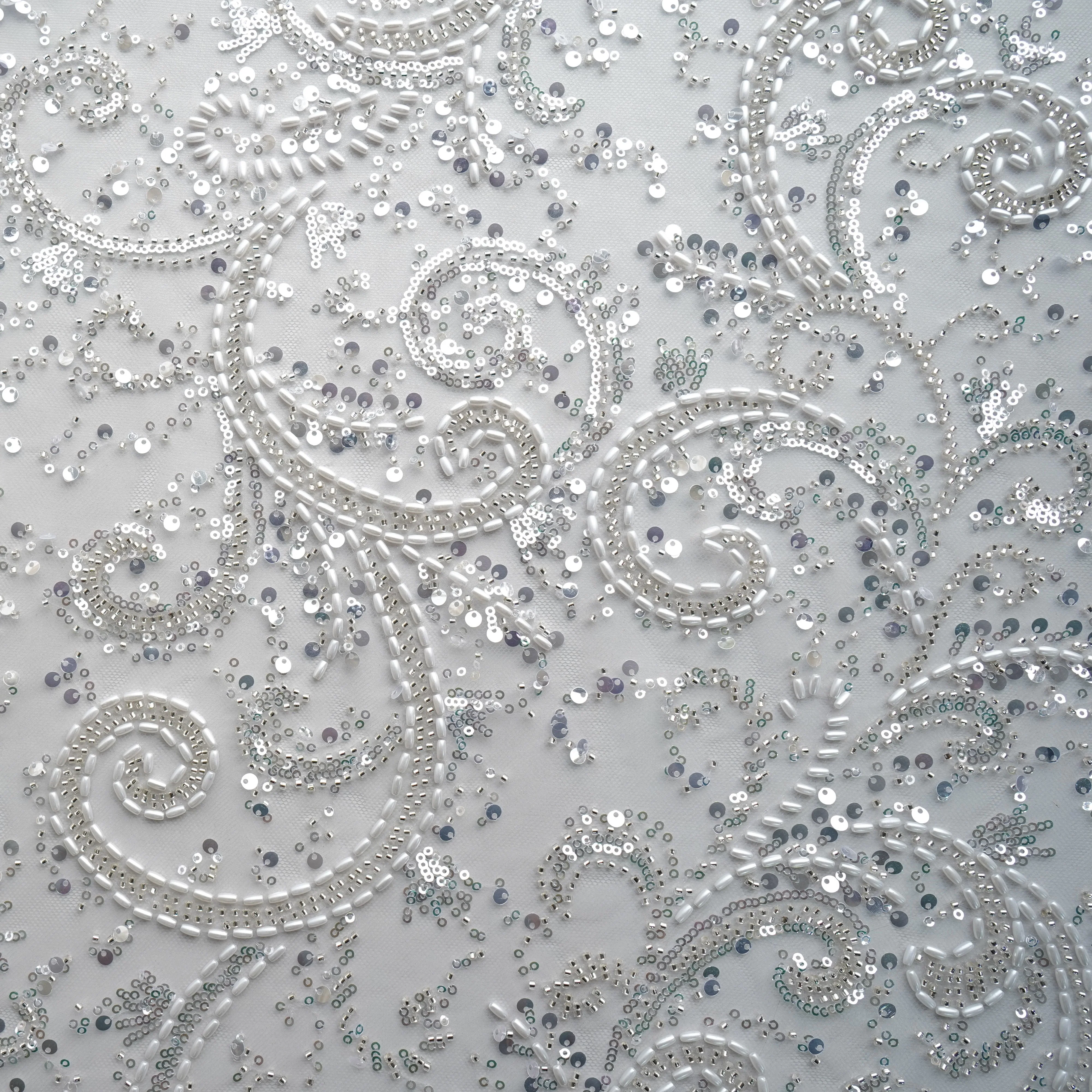 Onion Cutdana Sequins Embroidery Net Fabric - Image 3