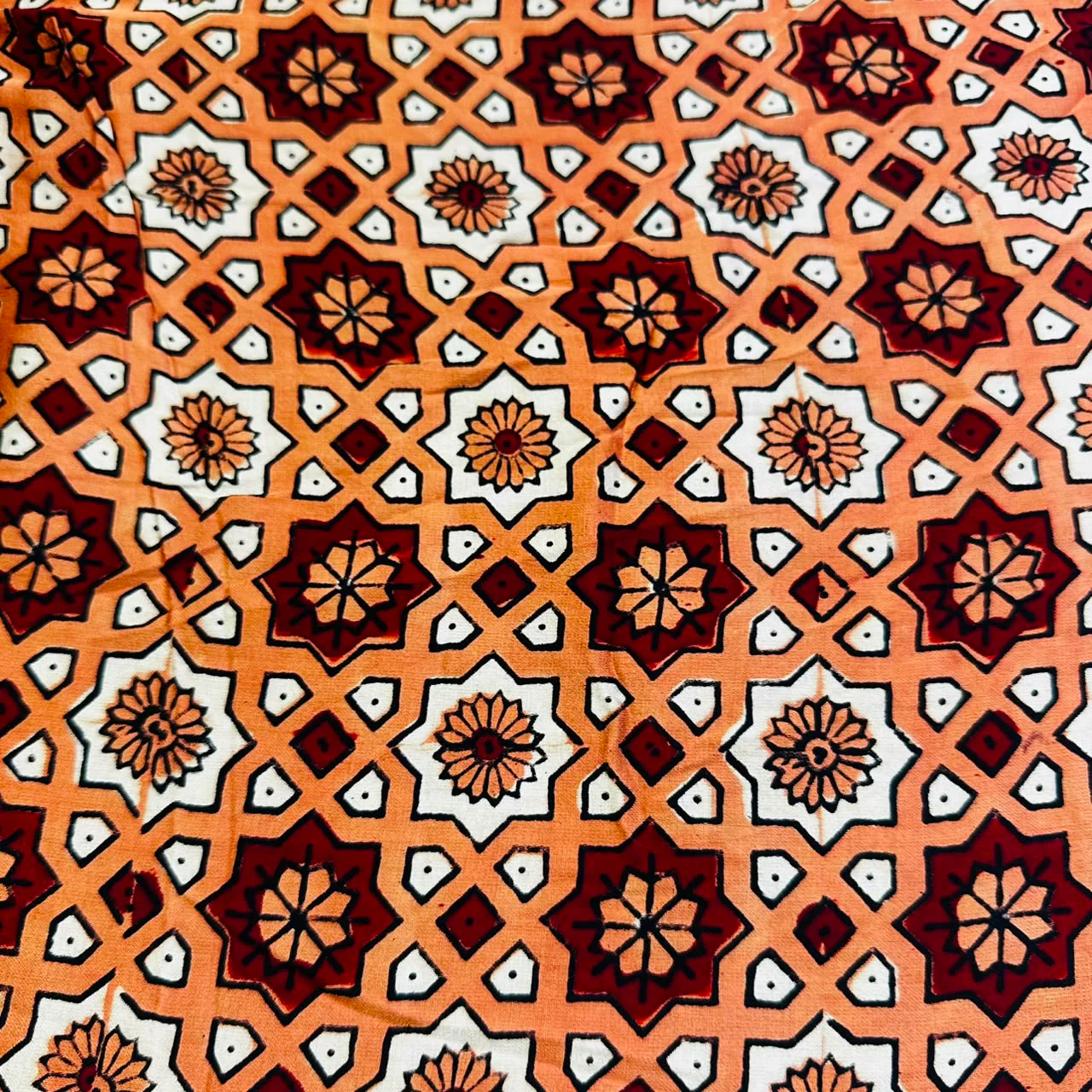 Orange Ajrakh Print Modal Silk Fabric IA-20751 - Image 2