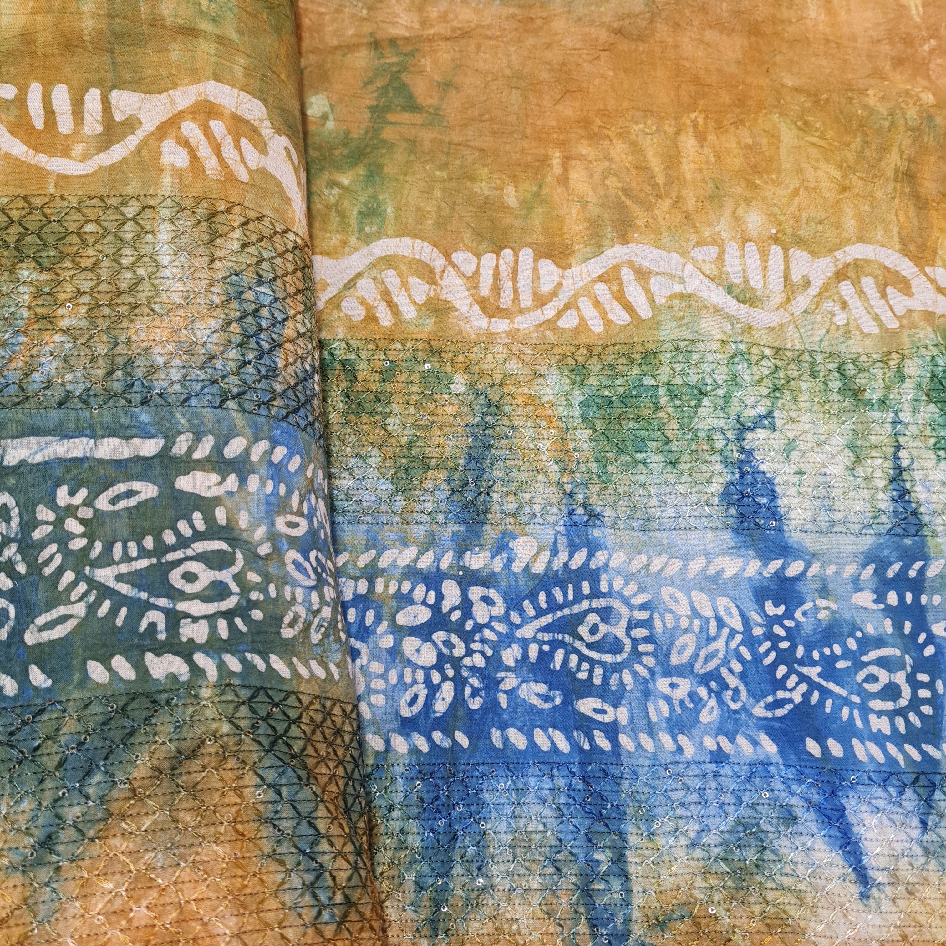 Orange Batik Print Sequins Embroidery Cotton Fabric - Image 3