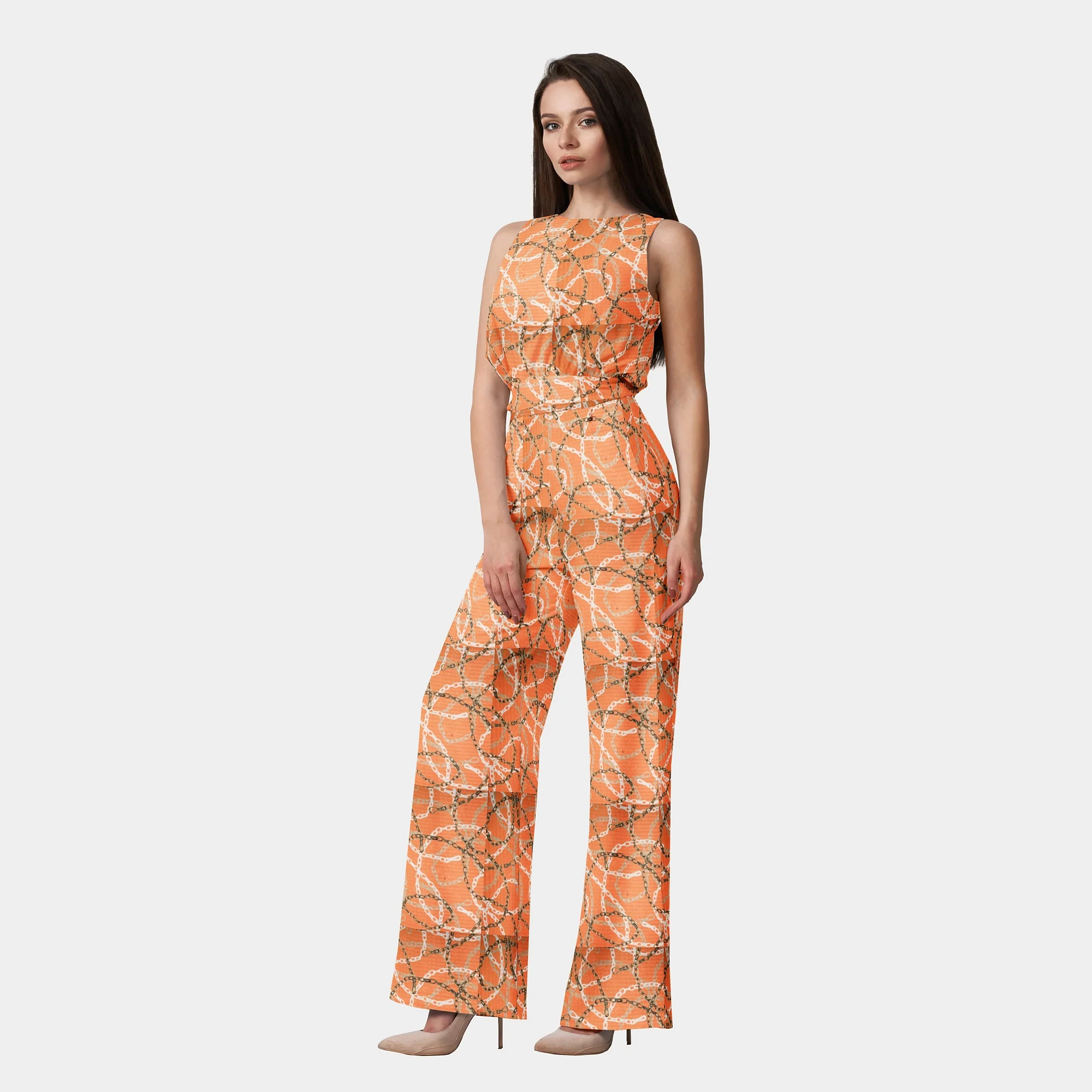 Orange Chain Digital Print Semi Crepe Fabric - Image 7