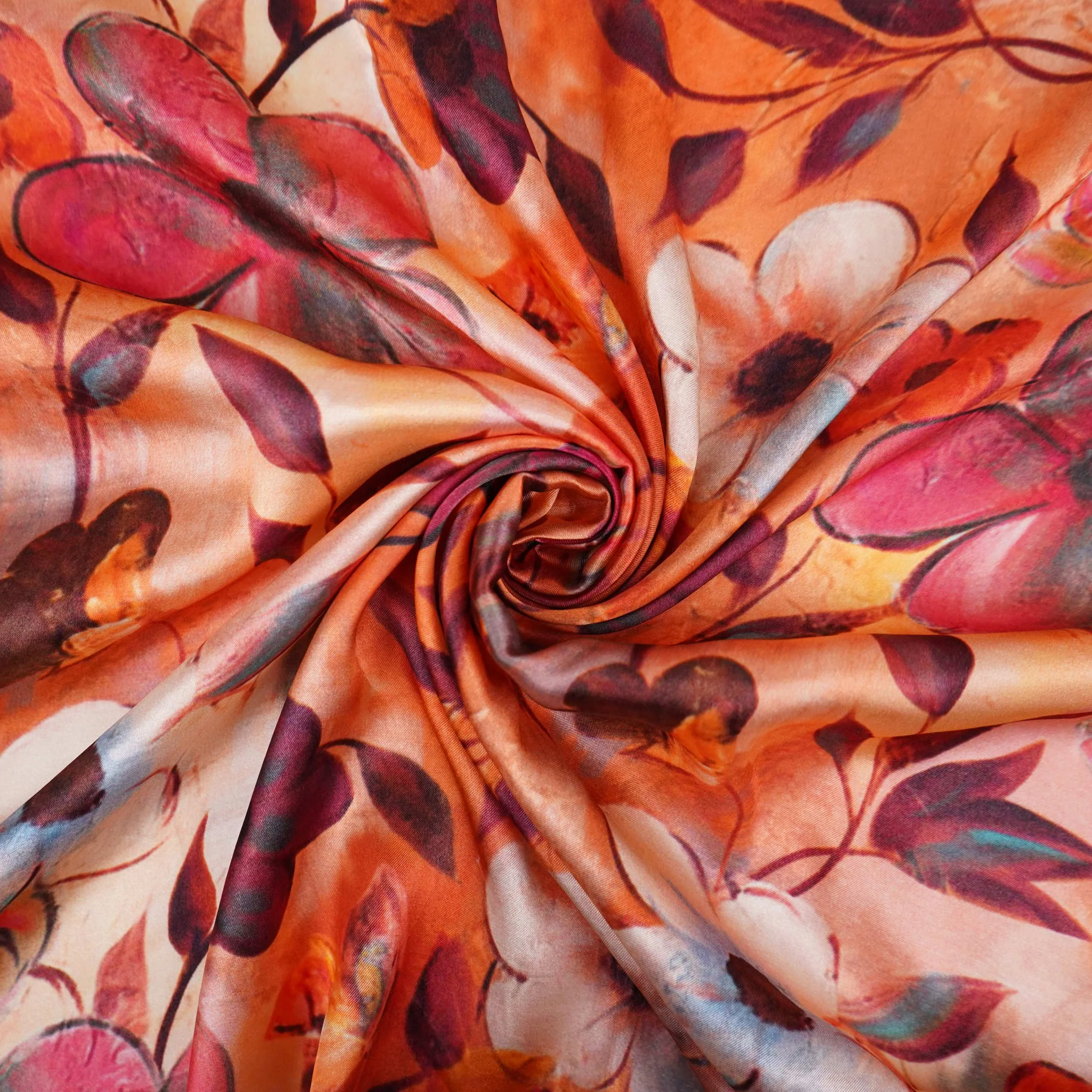 Orange floral print Bemberg Modal Silk Fabric KTP-31412 - Image 4