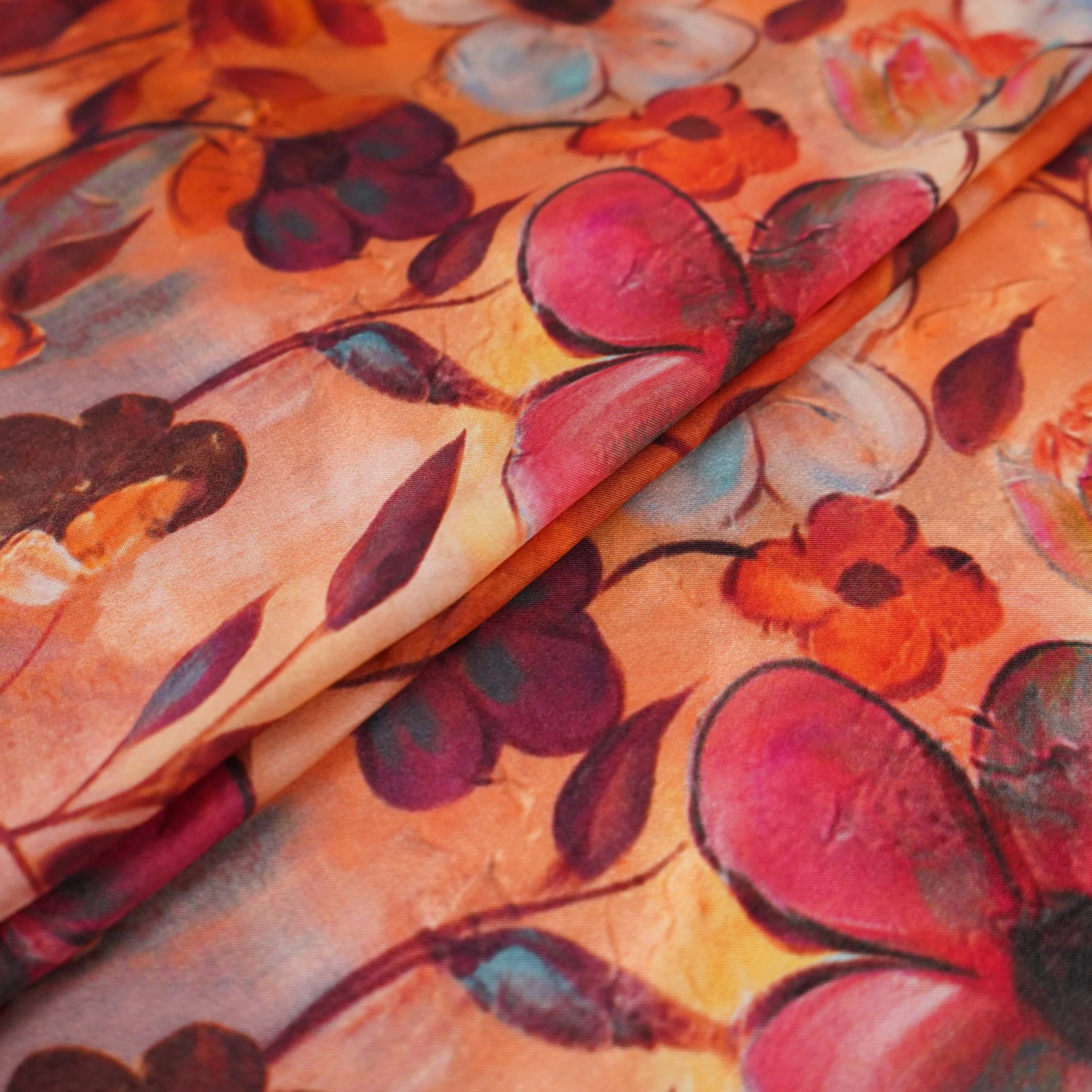 Orange floral print Bemberg Modal Silk Fabric KTP-31412 - Image 5