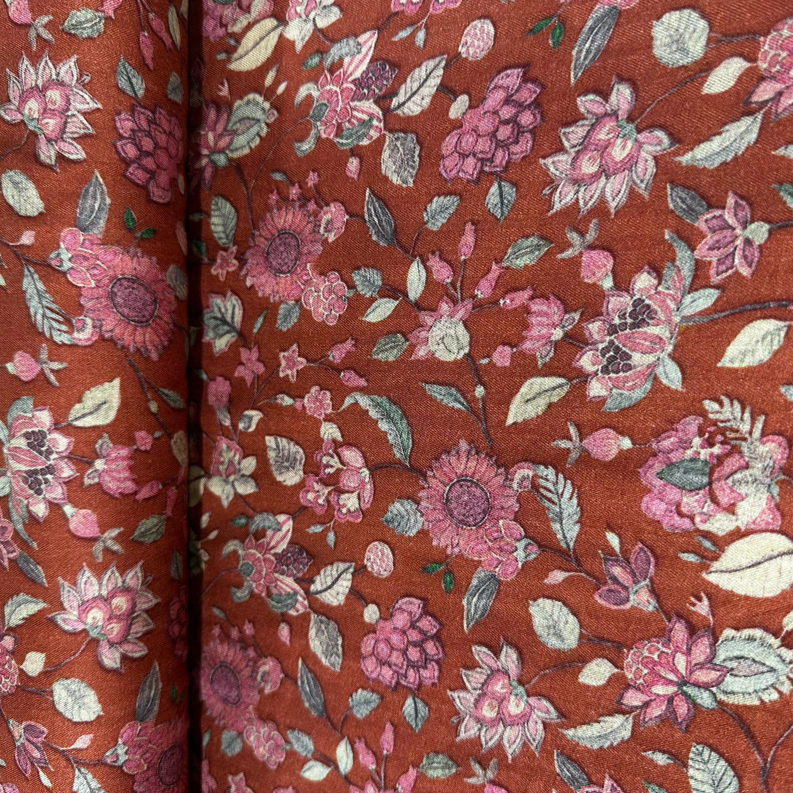 Orange Floral Print Pashmina Fabric 20971 - Image 3