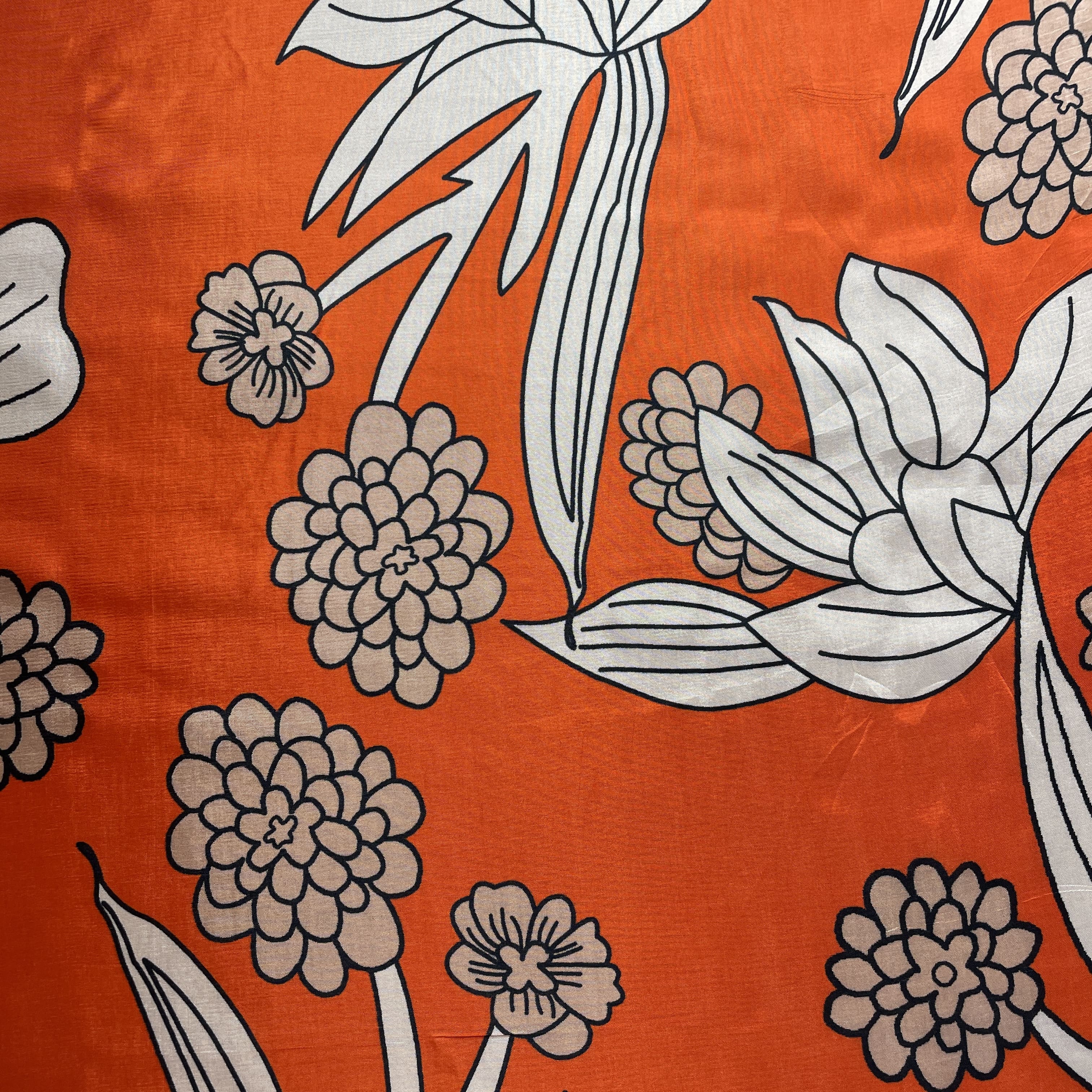 Orange Floral Print Upada Silk Fabric 19604 - Image 5