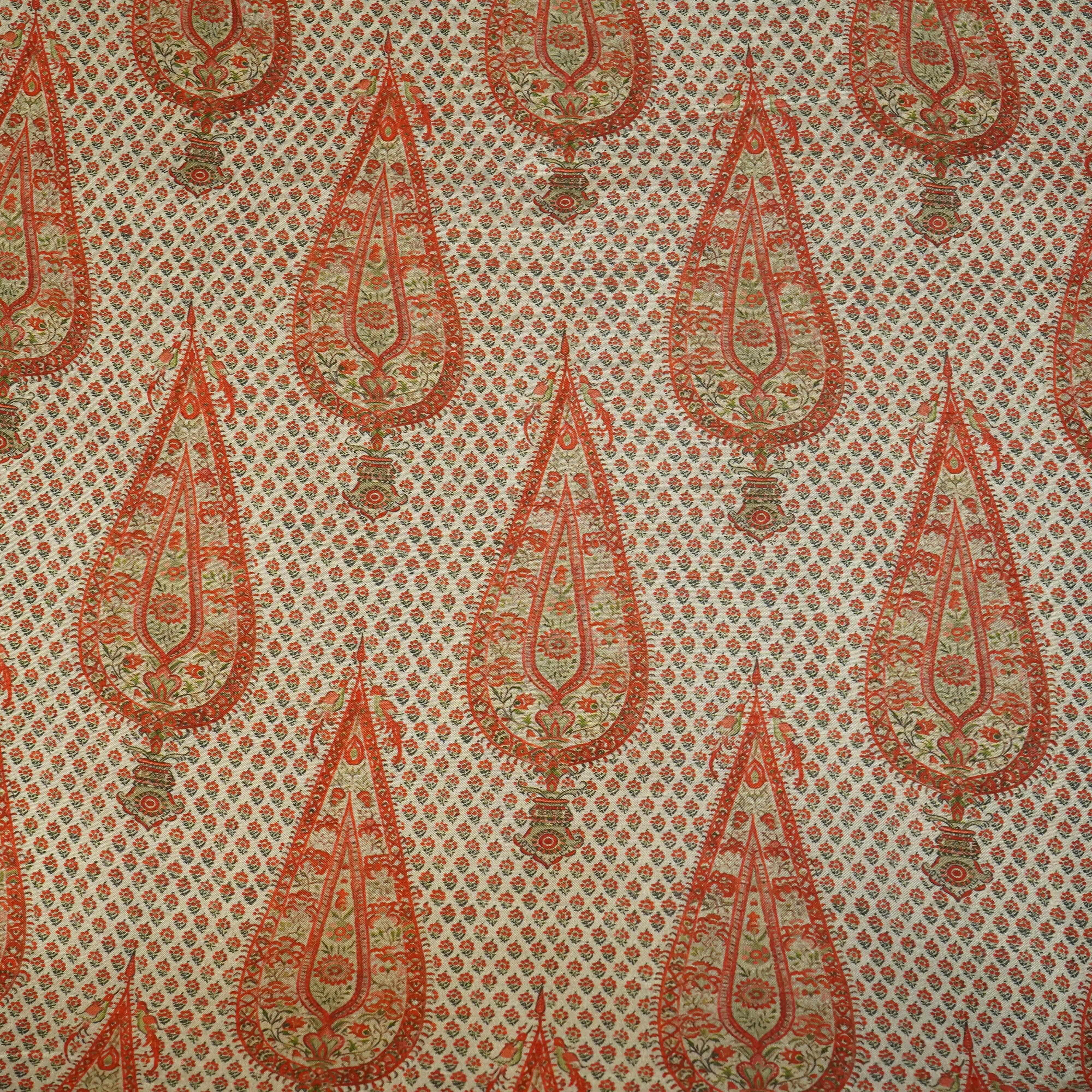 Orange Floral Raw Silk Fabric -SNTF-26987 - Image 2