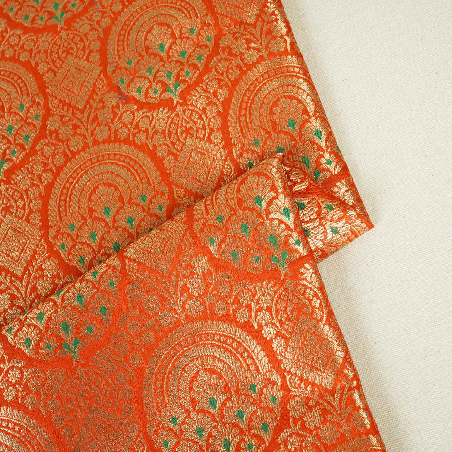 Orange Jaal with Mina Buta Brocade Fabric KR-28058 - Image 2