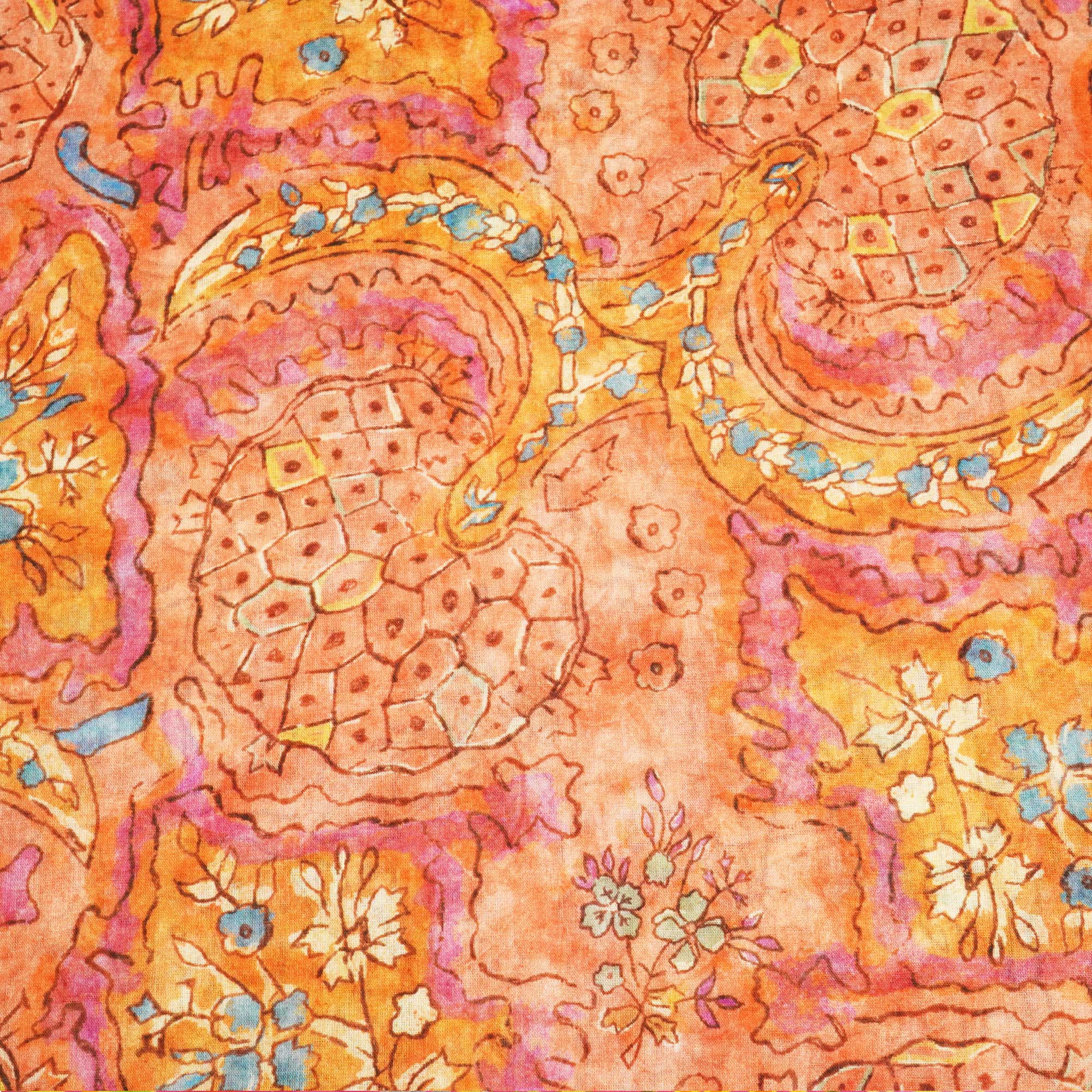 Orange & Multicolor Floral Print Cotton Mulmul Fabric GT-25439 - Image 4
