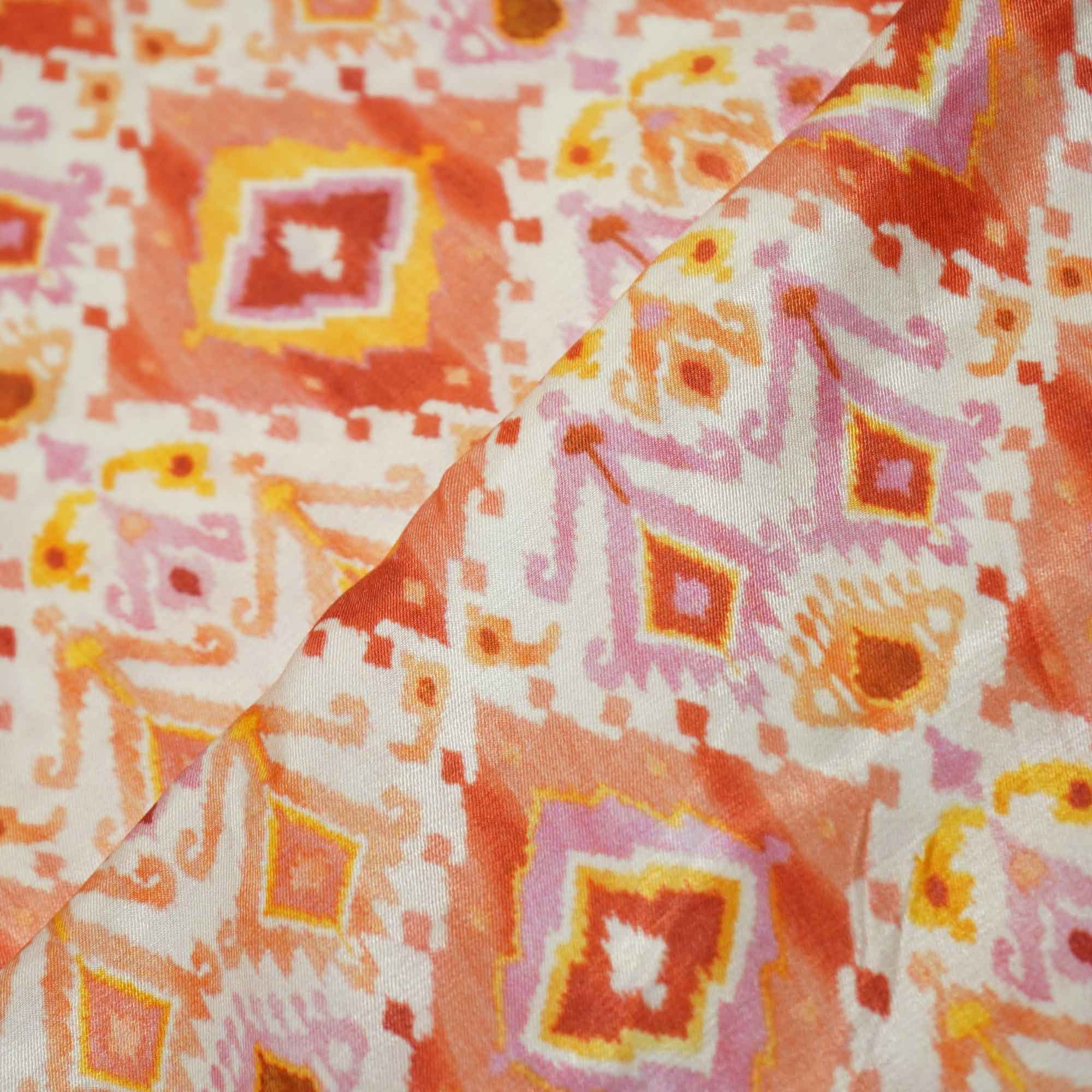 Orange Multicolor Ikkat Print Bemberg Gajji Silk GT-15563 - Image 3