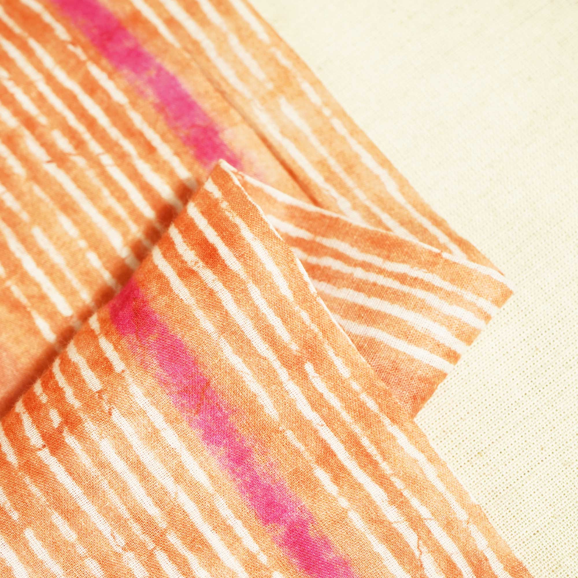 Orange & Multicolor Stripes Print Cotton Mulmul Fabric GT-25463 - Image 2
