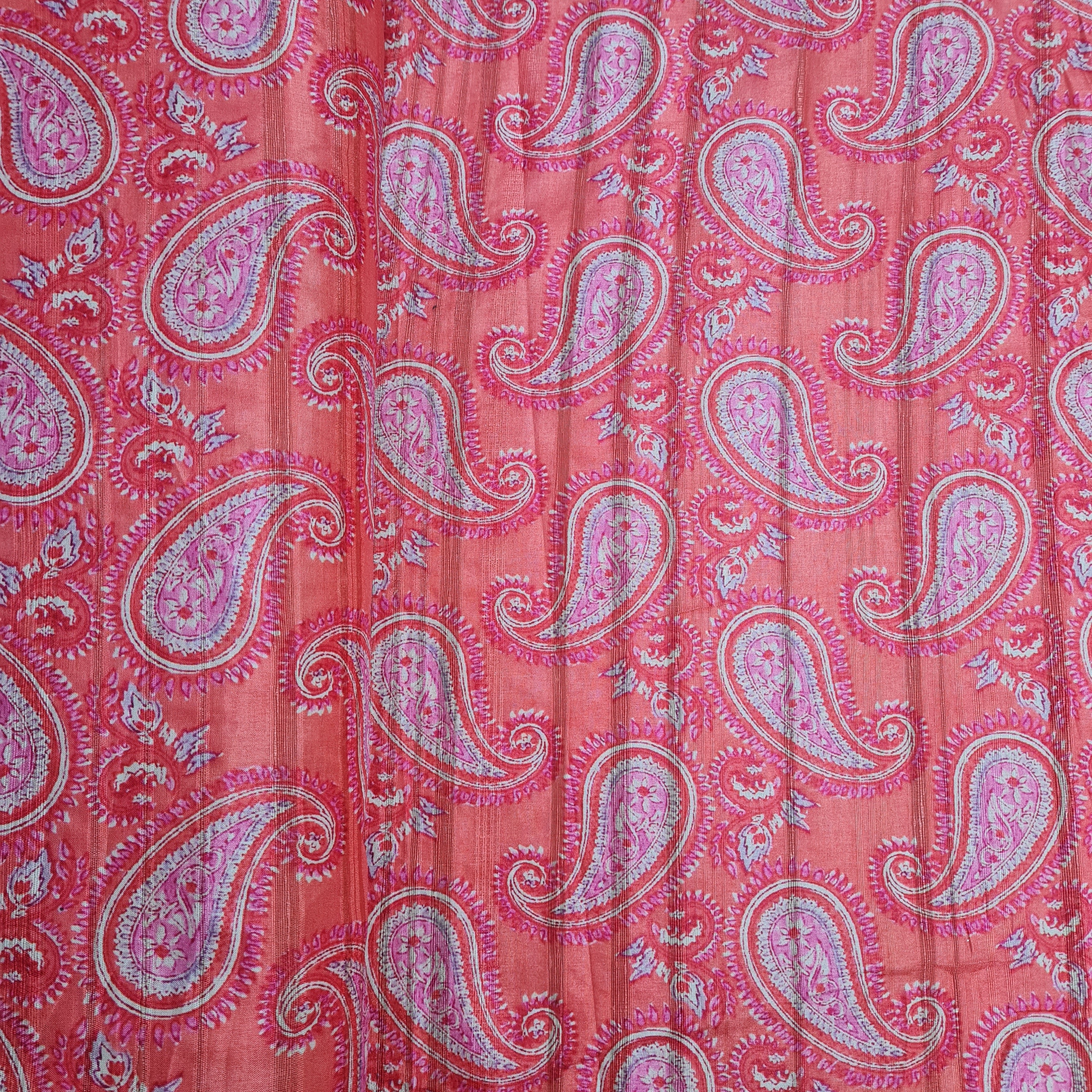 Orange Paisley Print Dobbysser Silk Fabric - Image 2