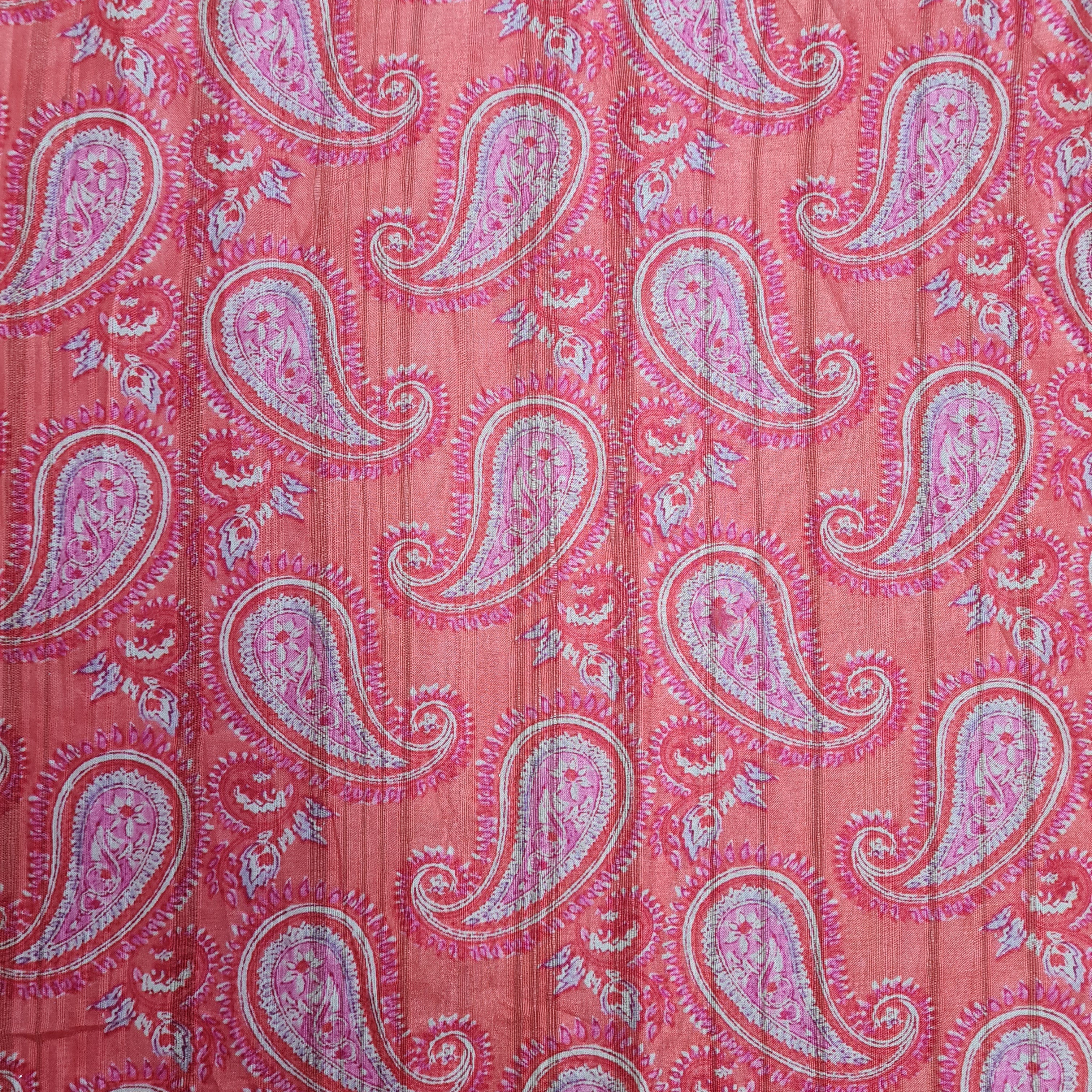Orange Paisley Print Dobbysser Silk Fabric - Image 3