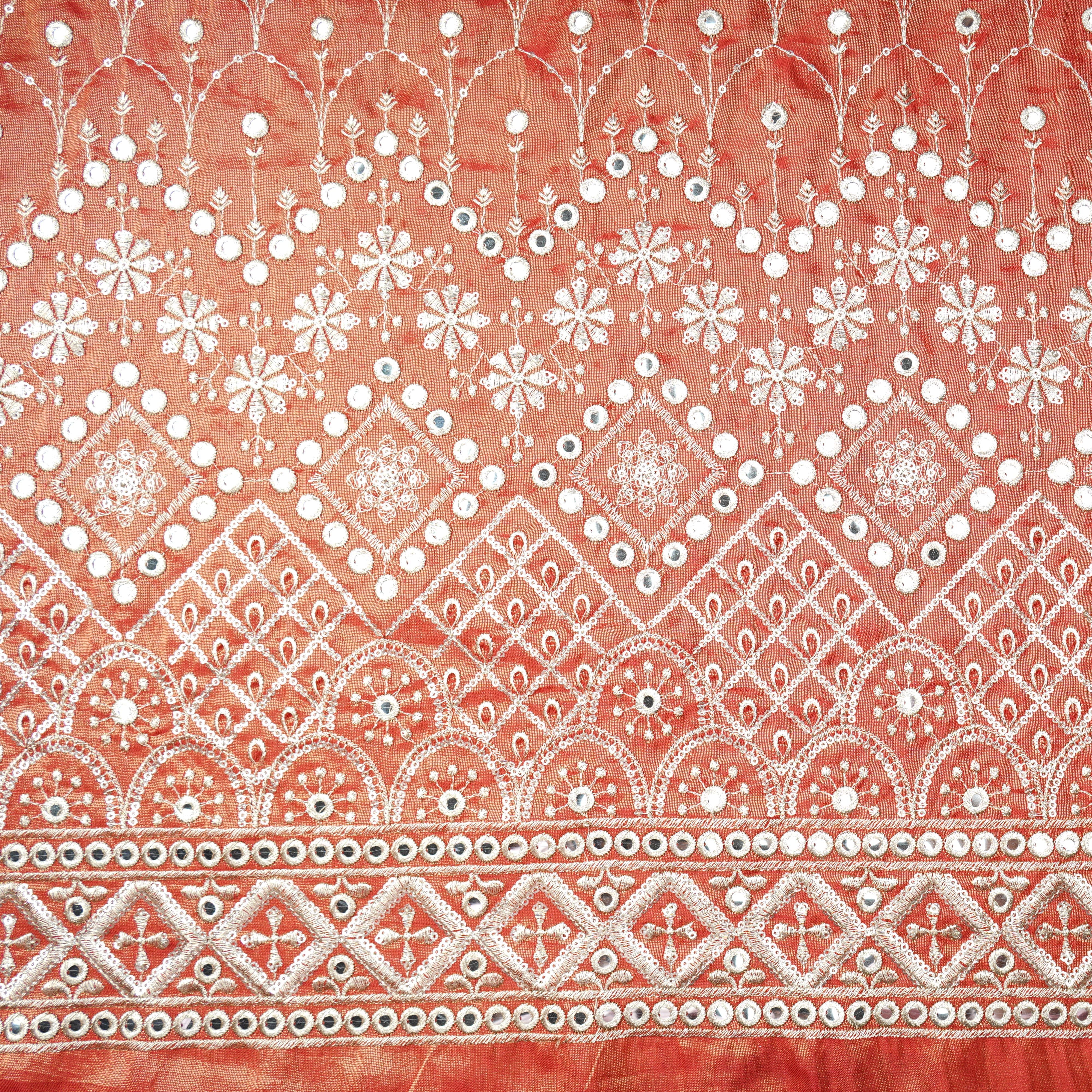 Orange Thread Sequins Embroidery Tissue Organza Fabric 21044 - Image 3