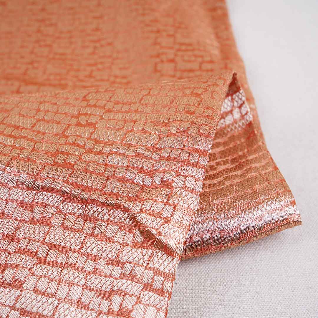 Orange Zari Weave Silk Tissue Fabric CW-28949 - Image 2
