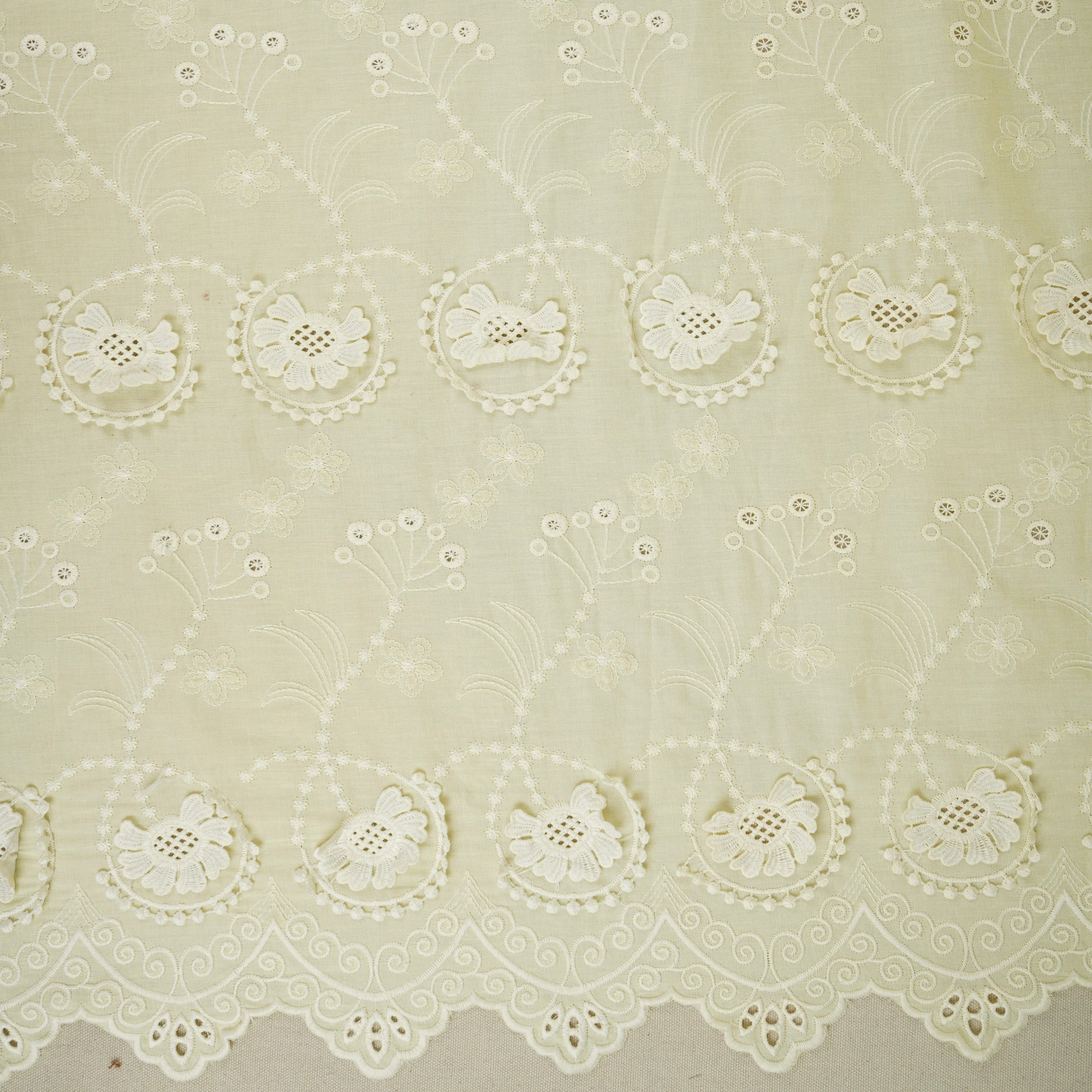 Pale Yellow Floral 3D Schiffli Embroidery Cotton Schiffli Fabric AF-30092 - Image 2