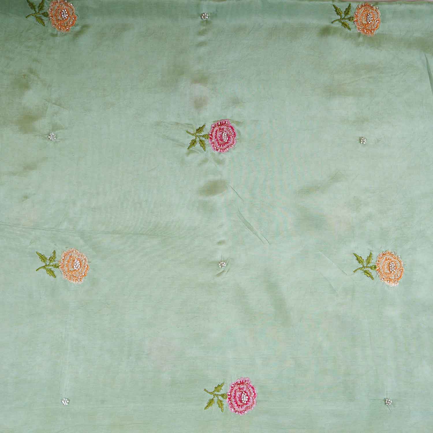 Parrot Green Floral Embroidery Bemberg Silk Fabric WI-29019 - Image 4