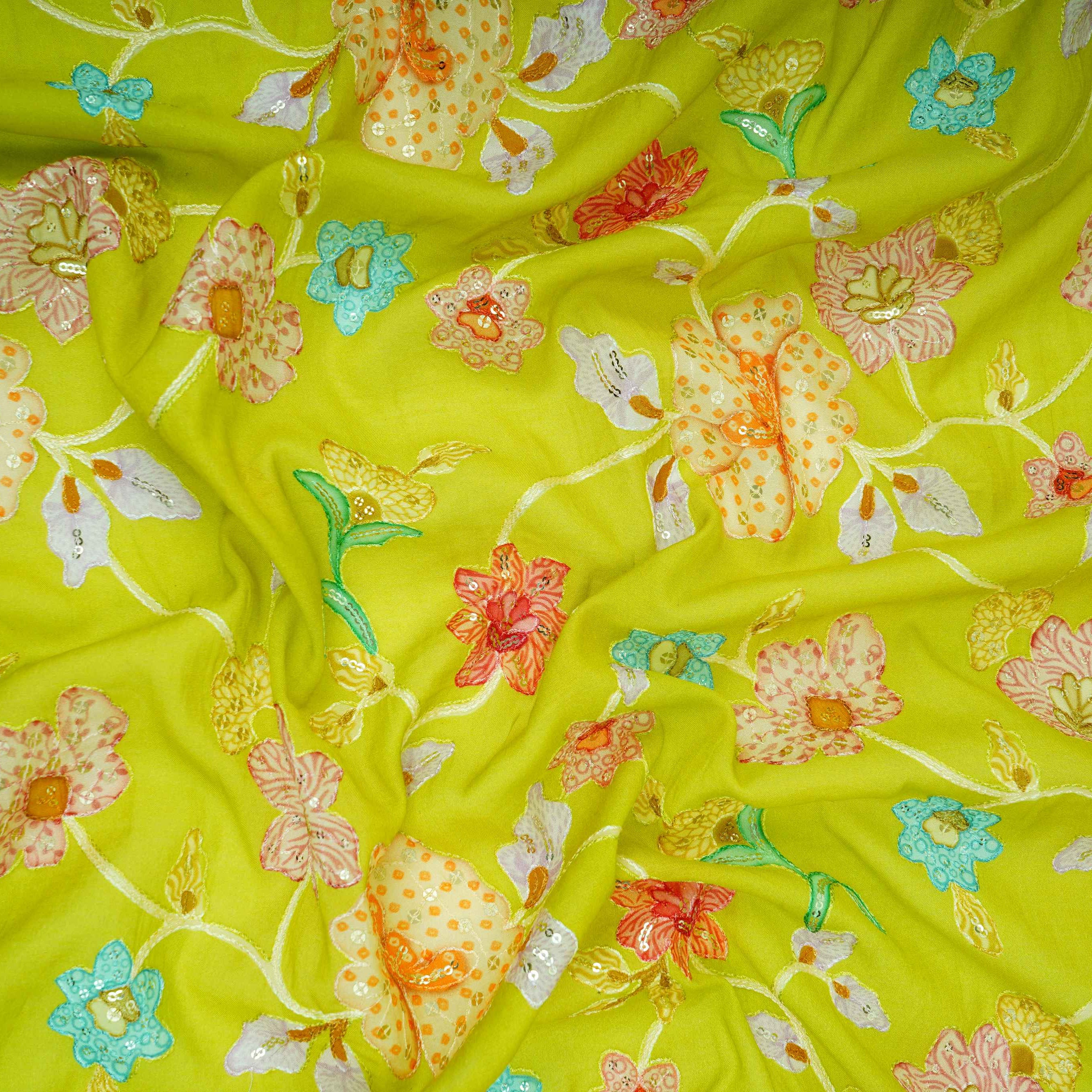 Parrot Green floral embroidery Mul Chanderi Fabric GTS-31133 - Image 2