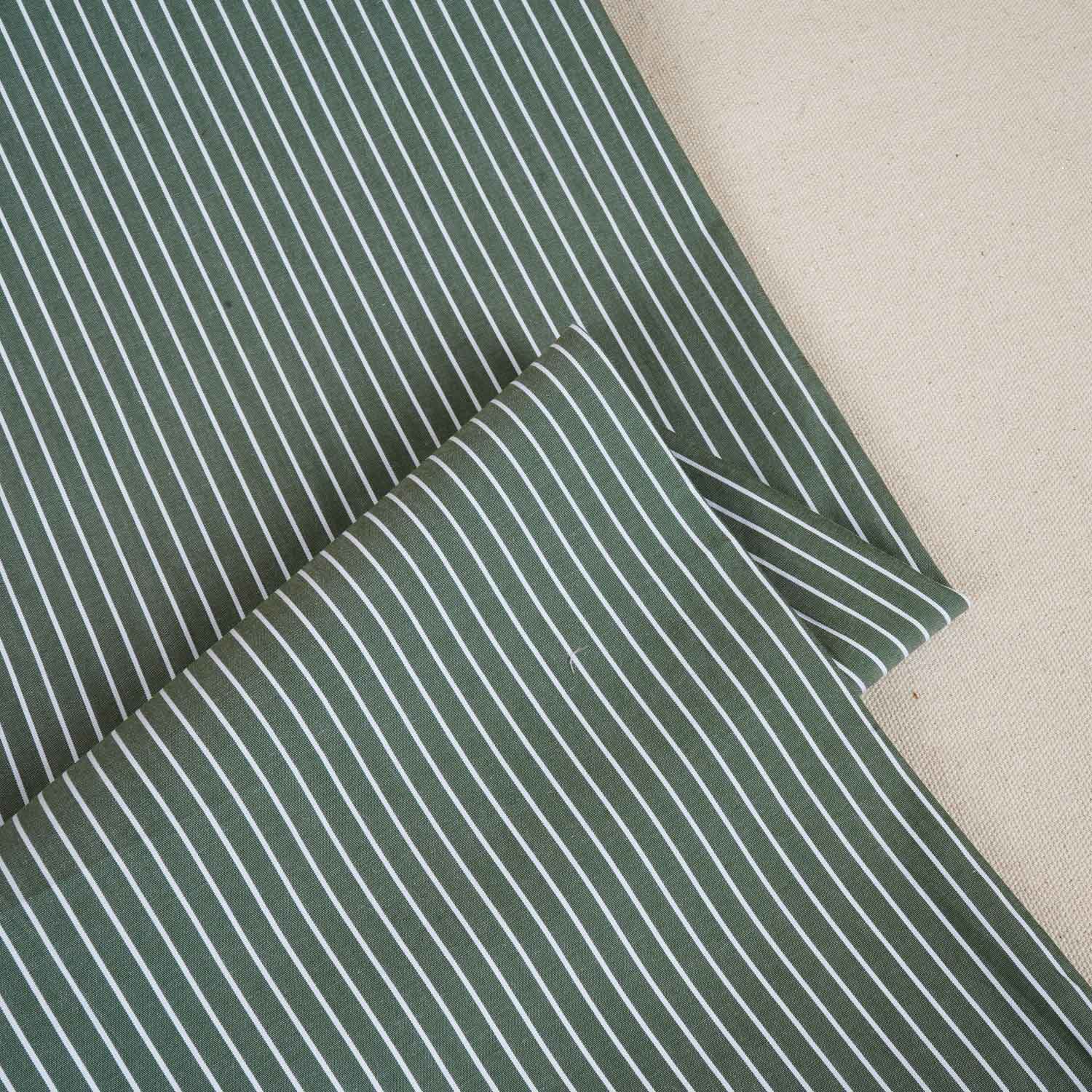 Parrot Green & White Stripe Yarn Dyed Poplin Fabric LSF-27881 - Image 2