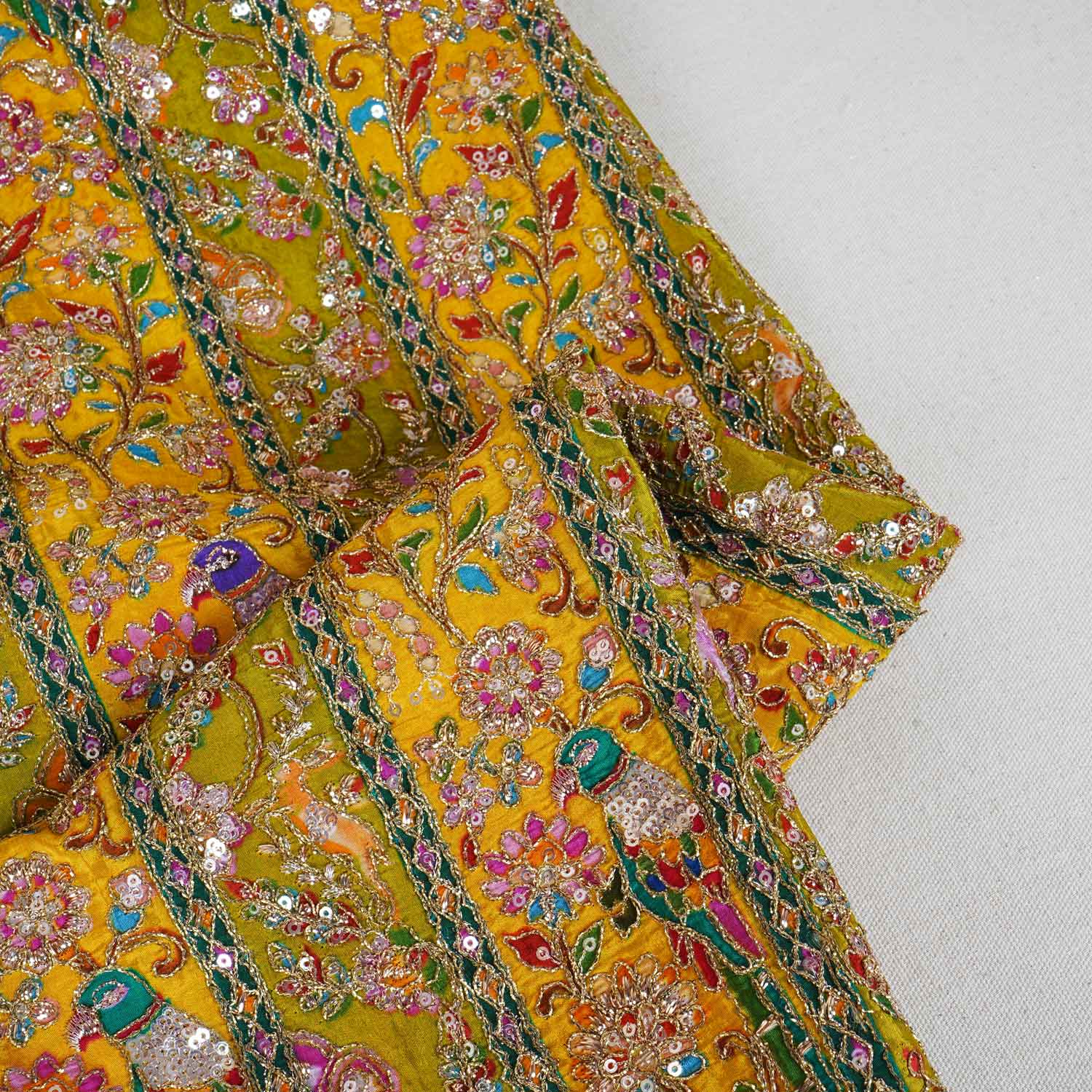 Parrot Green With Multicolour Zari Embroidery Crepe Fabric HCS-27911 - Image 2