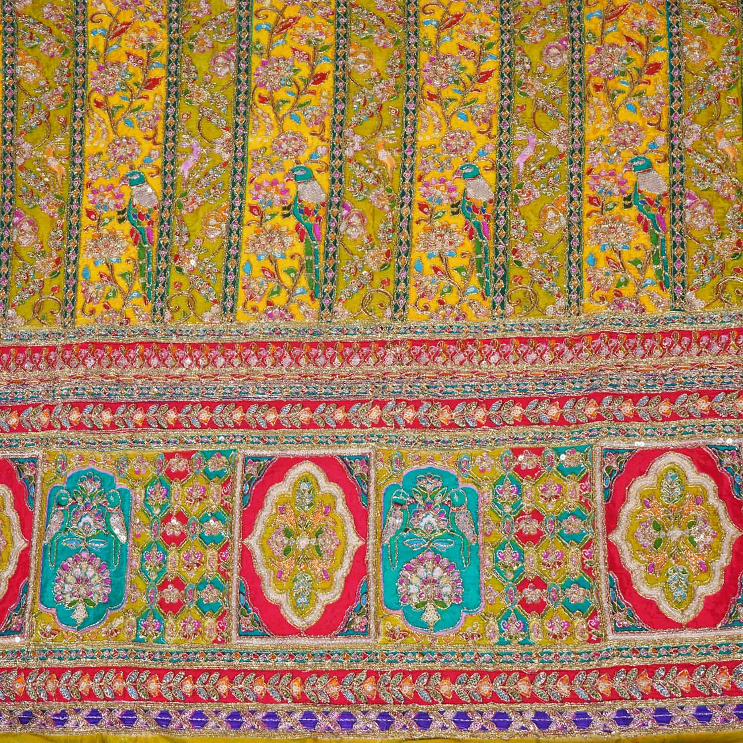 Parrot Green With Multicolour Zari Embroidery Crepe Fabric HCS-27911 - Image 4