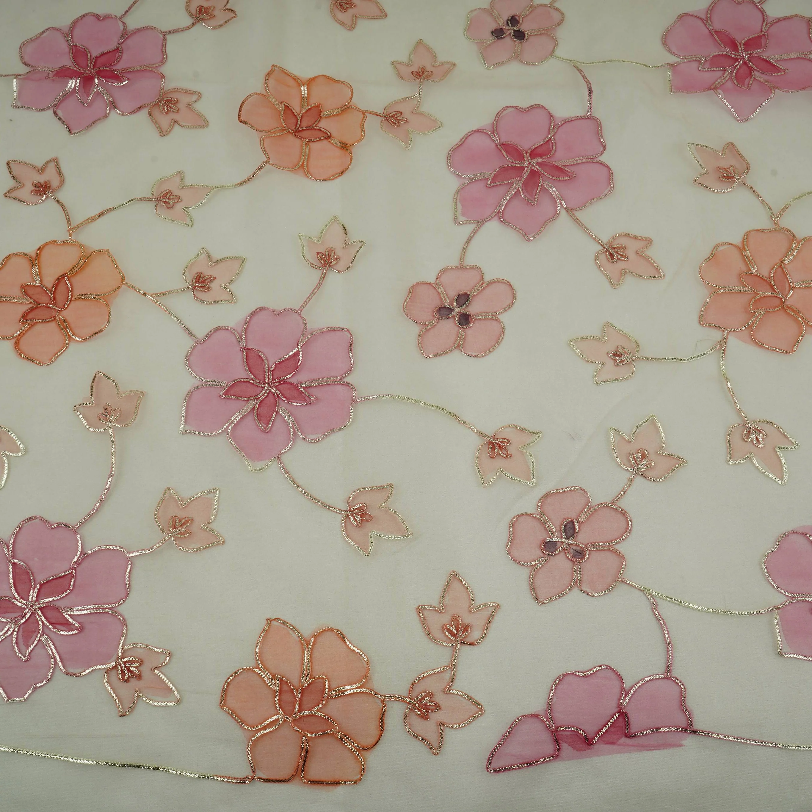 Peach Applique Work Organza Fabric SGS-32113 - Image 2
